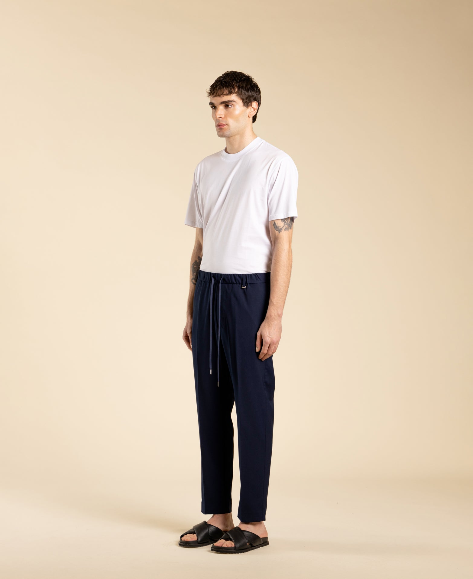 Pantalon coupe droite avec cordon de serrage - Bleu