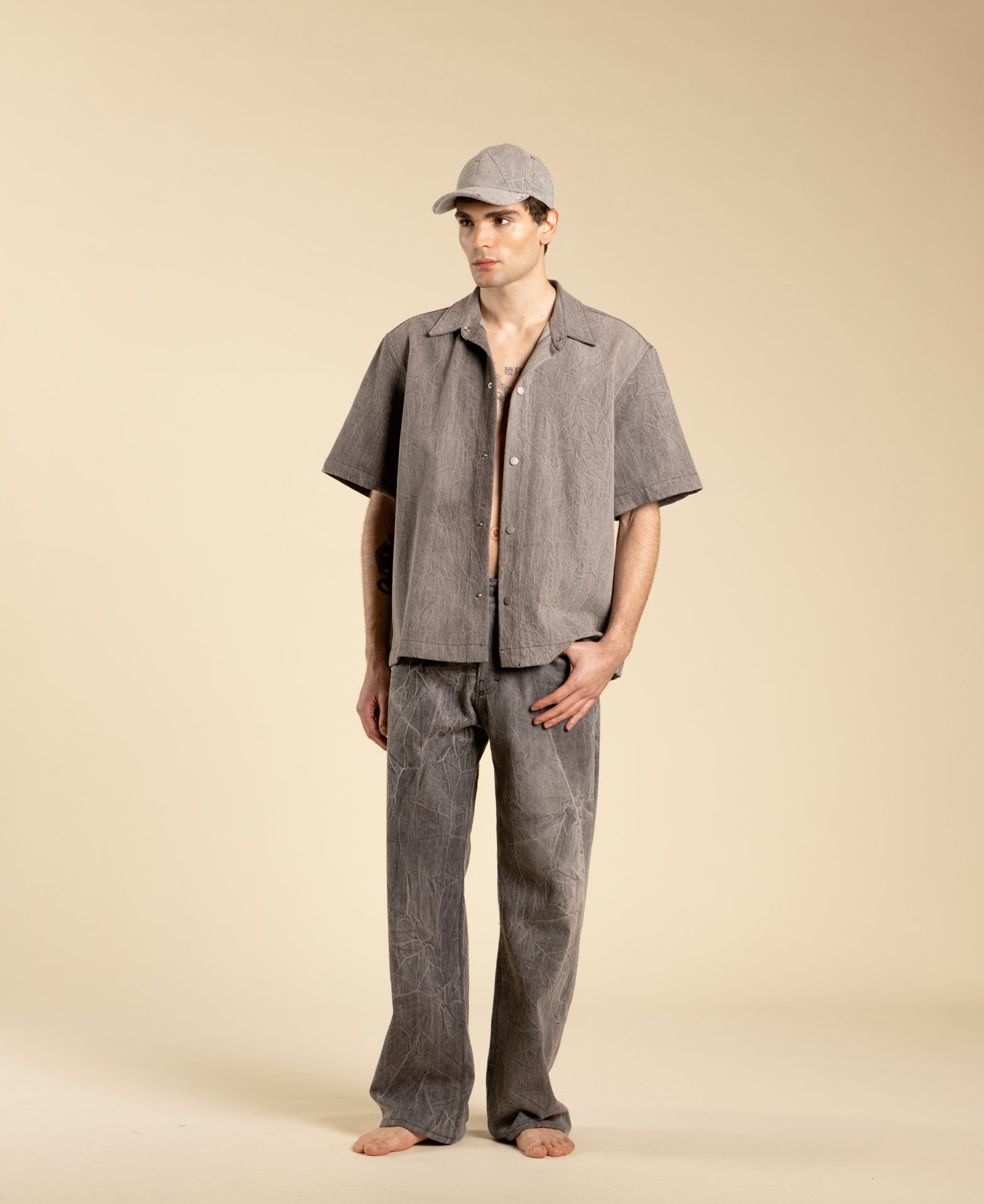 Cappello da baseball in cotone denim grigio