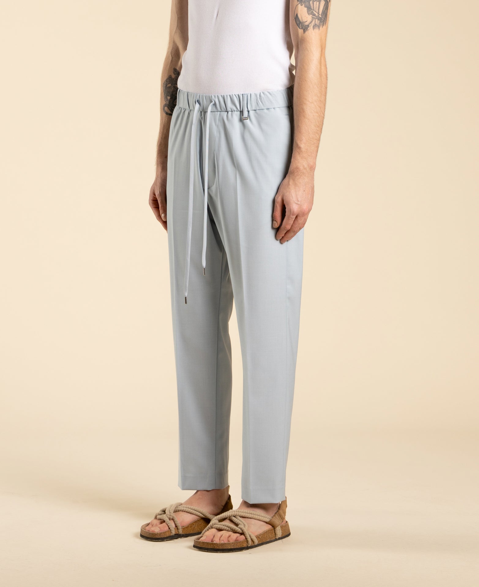 Pantalon coupe droite à cordon de serrage - Poudre