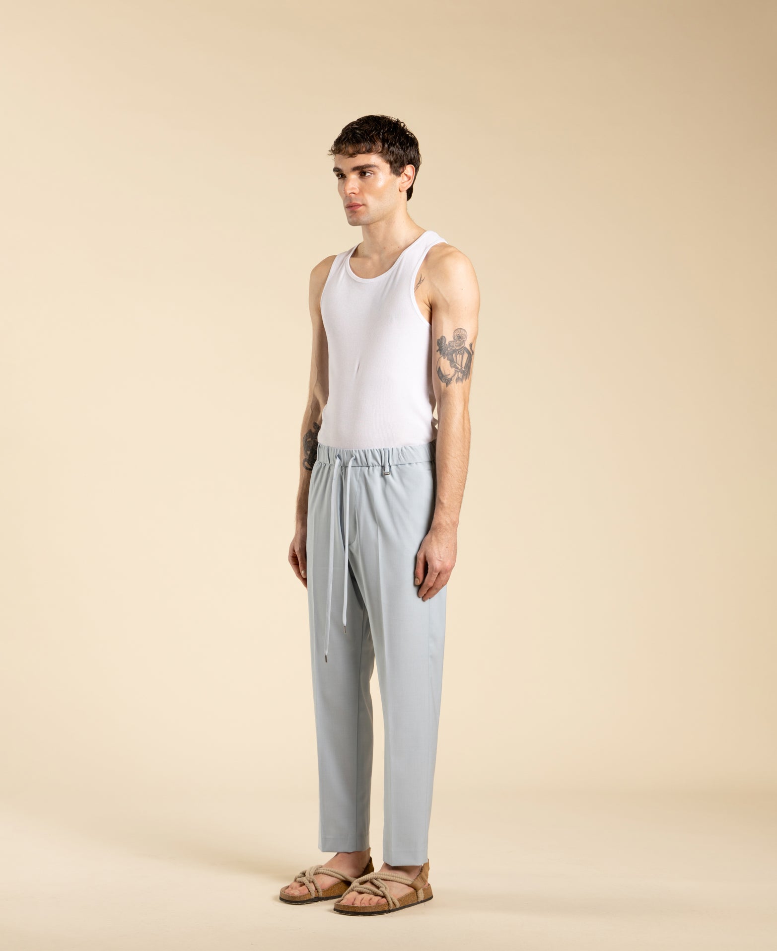 Pantalon coupe droite à cordon de serrage - Poudre