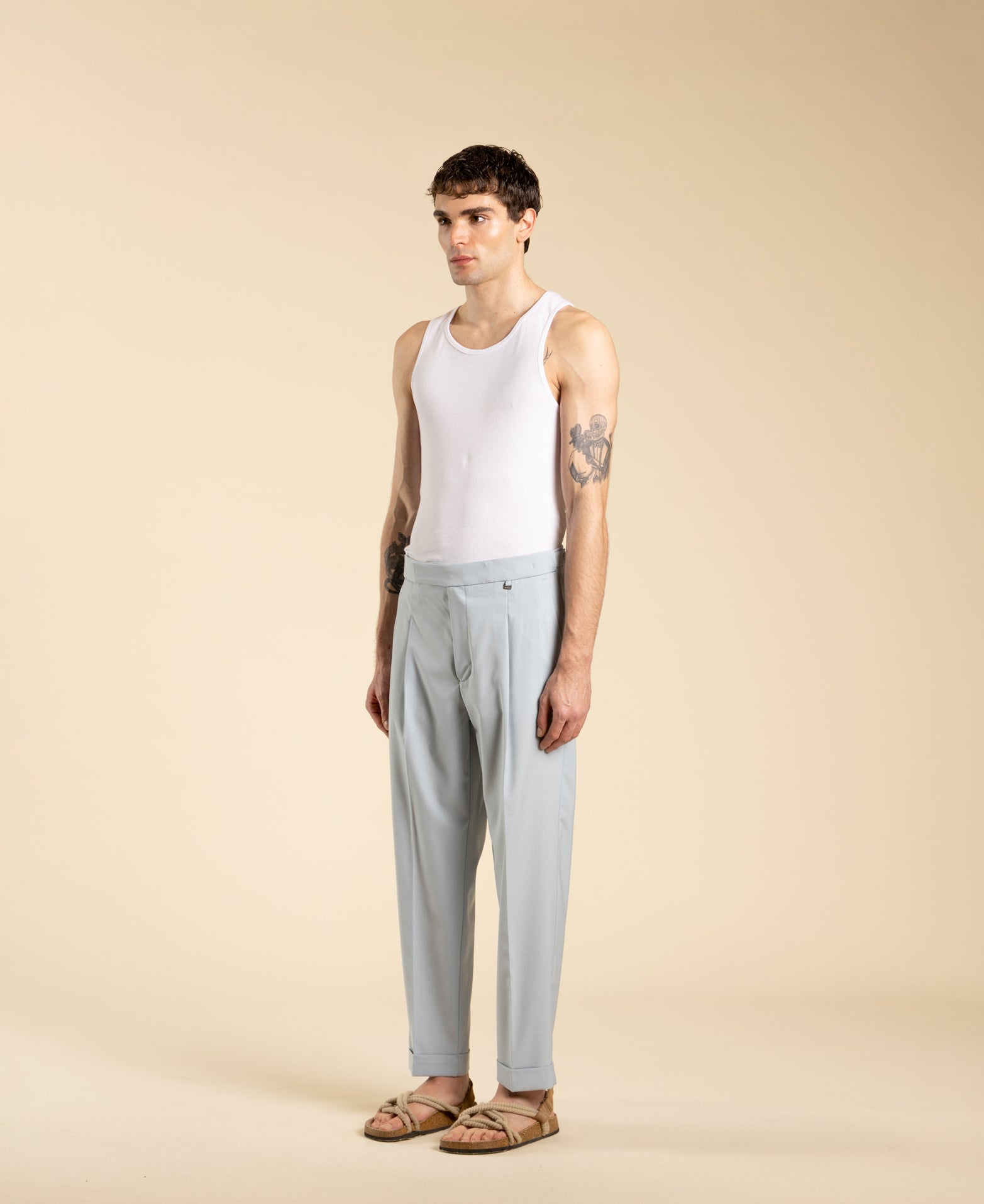 Pantalon à double pli coupe classique - Poudre