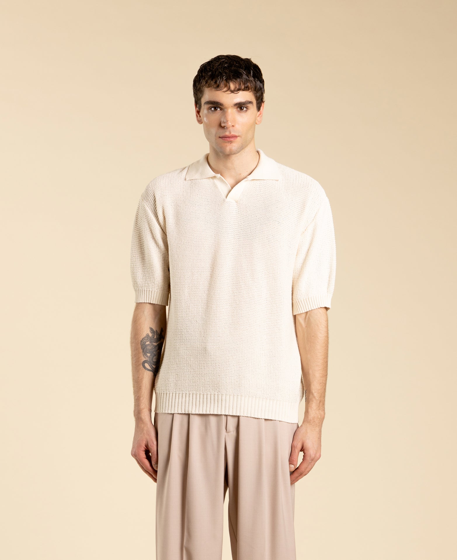 Polo en maille coupe classique - Crème