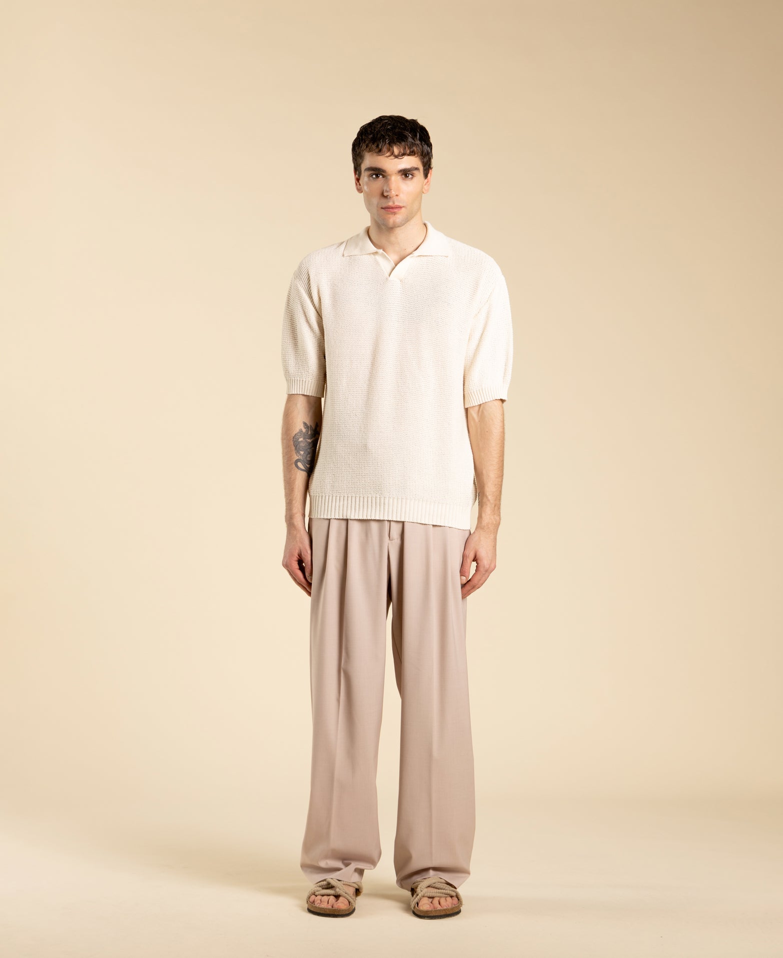 Polo en maille coupe classique - Crème