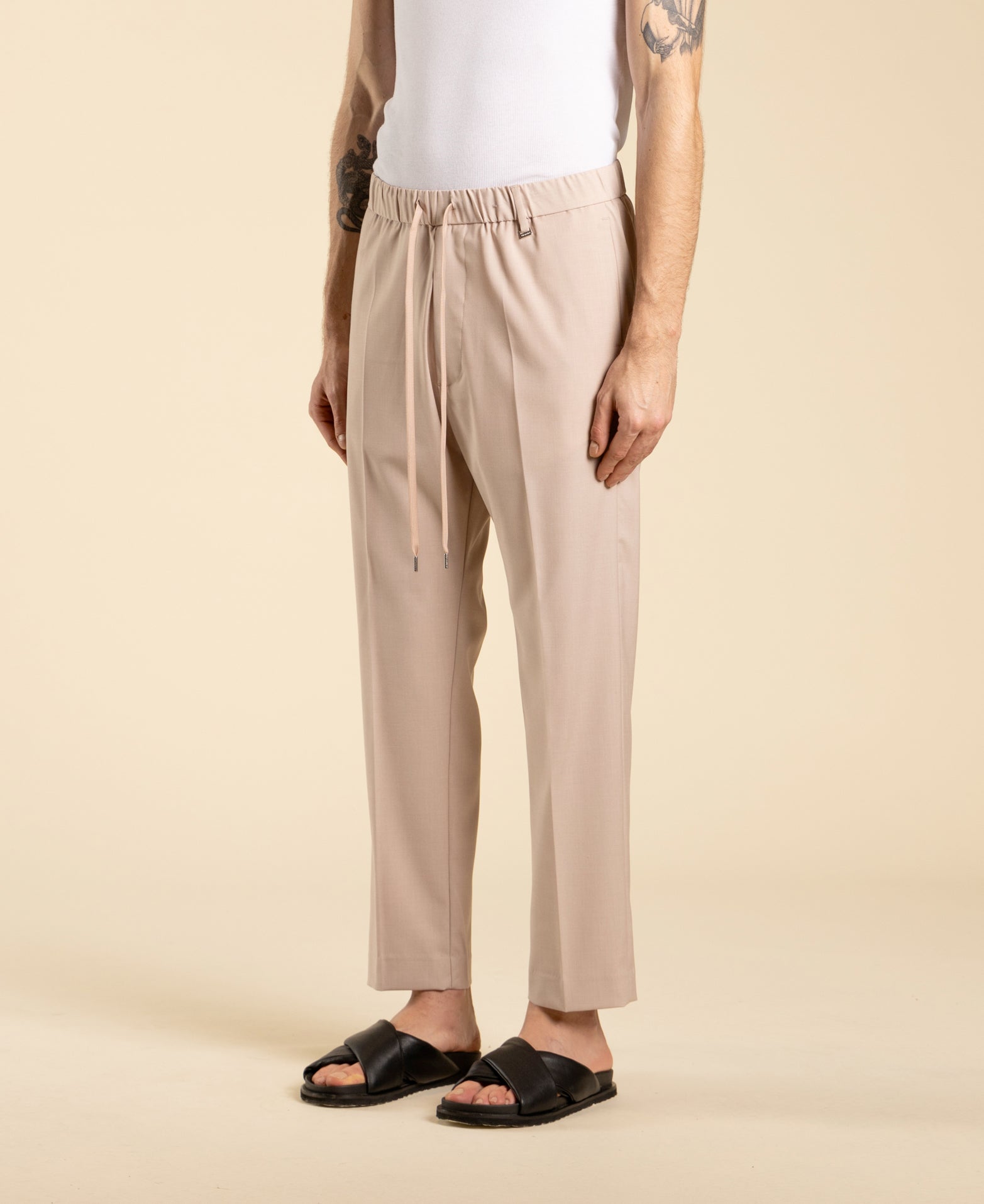 Pantalon coupe droite à cordon de serrage - Poudre