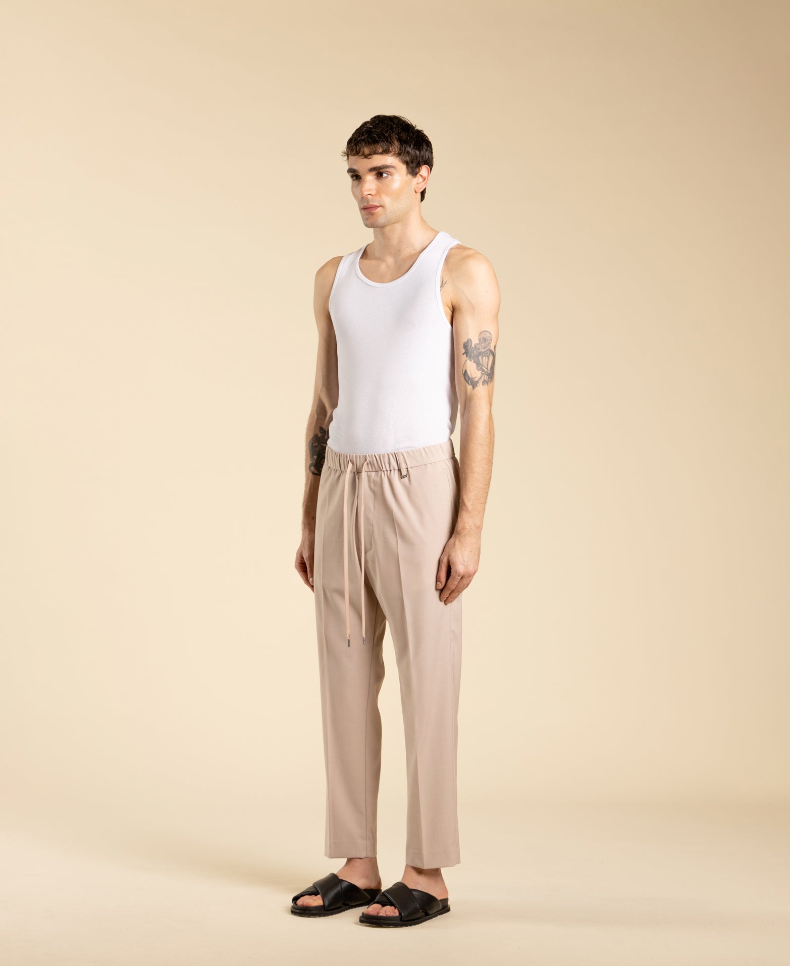 Pantalon coupe droite à cordon de serrage - Poudre