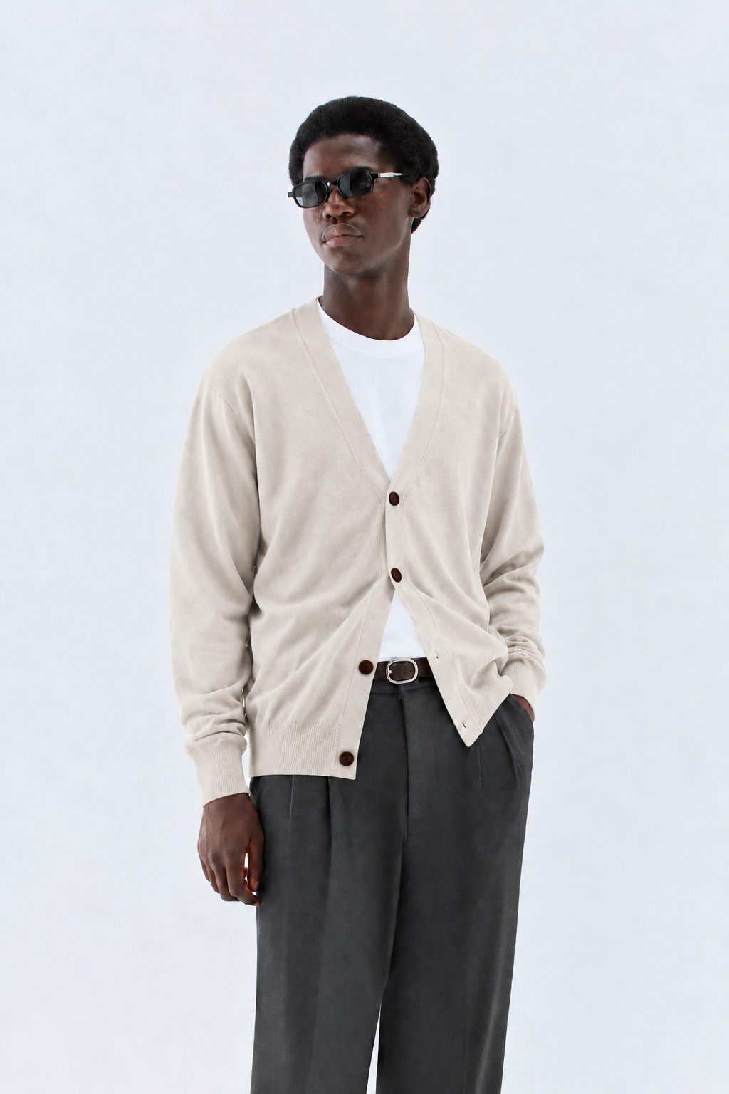 Cardigan in maglia rasata - Beige