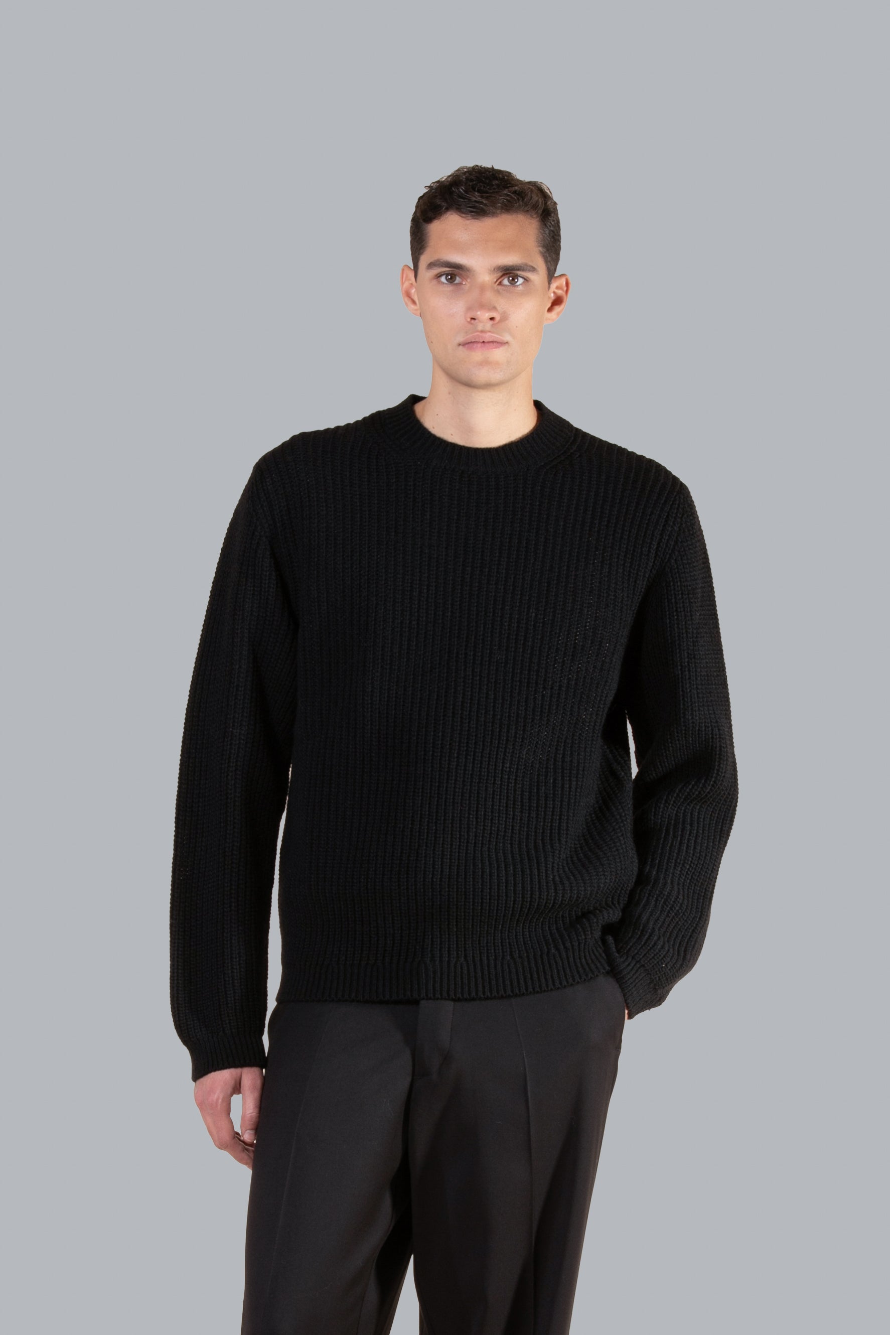 Pull col rond en laine mélangée - Noir