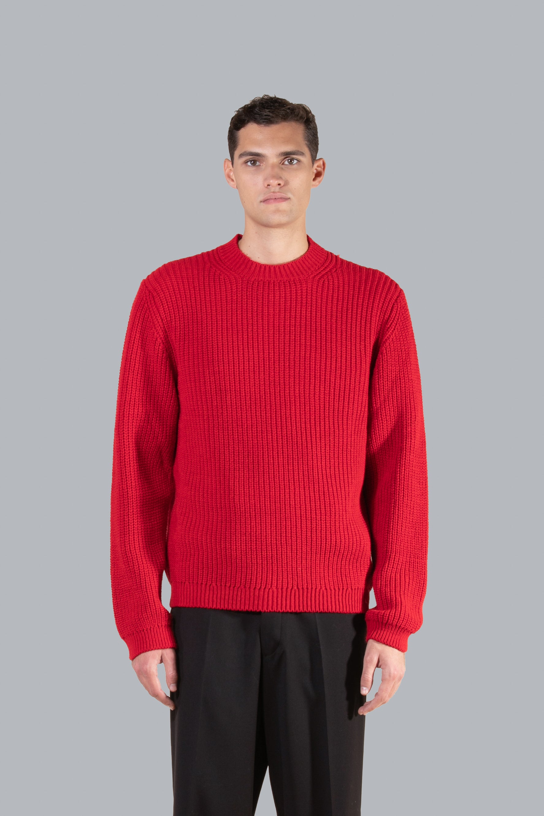 Pull en laine mélangée à col rond - Rouge