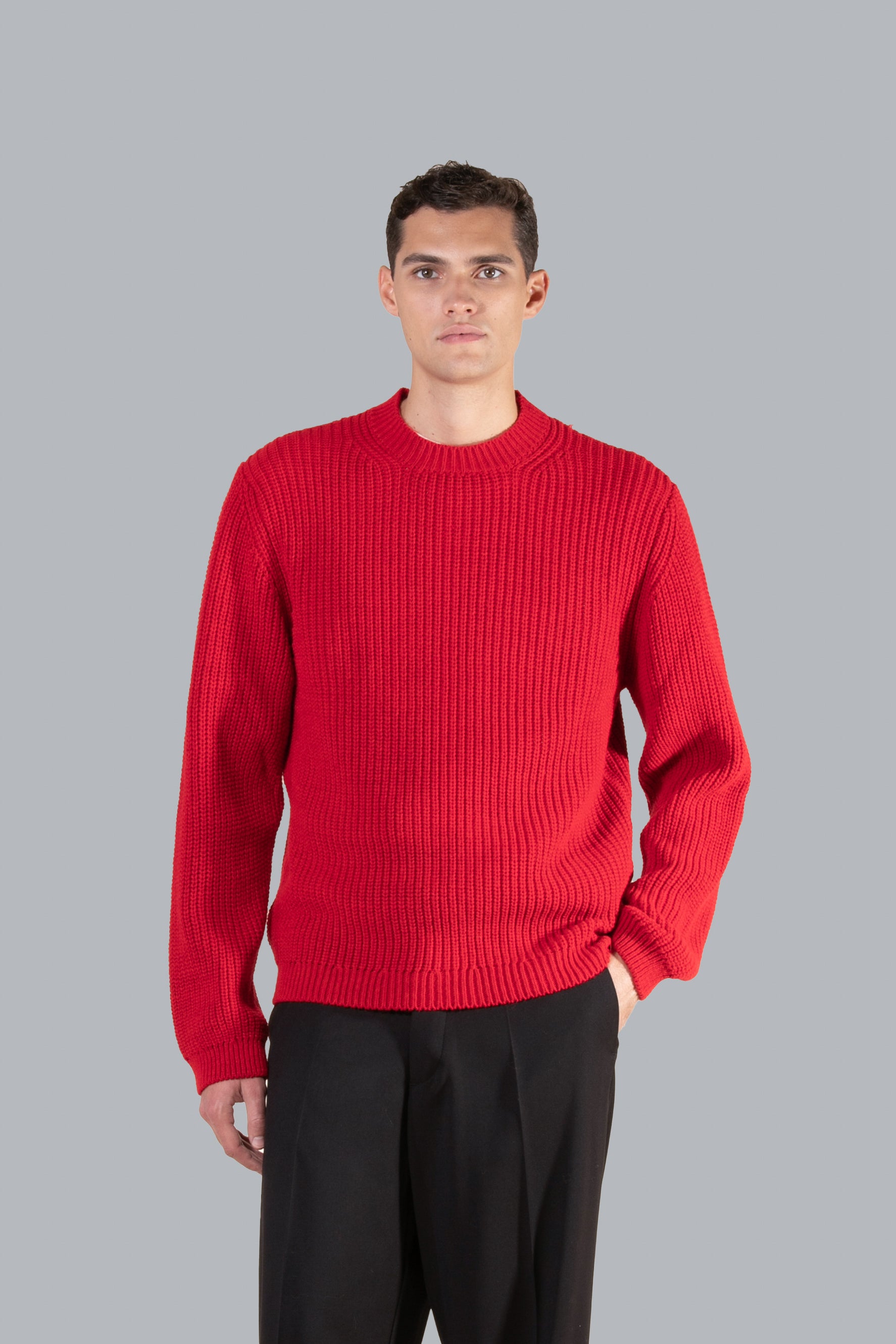 Pull en laine mélangée à col rond - Rouge