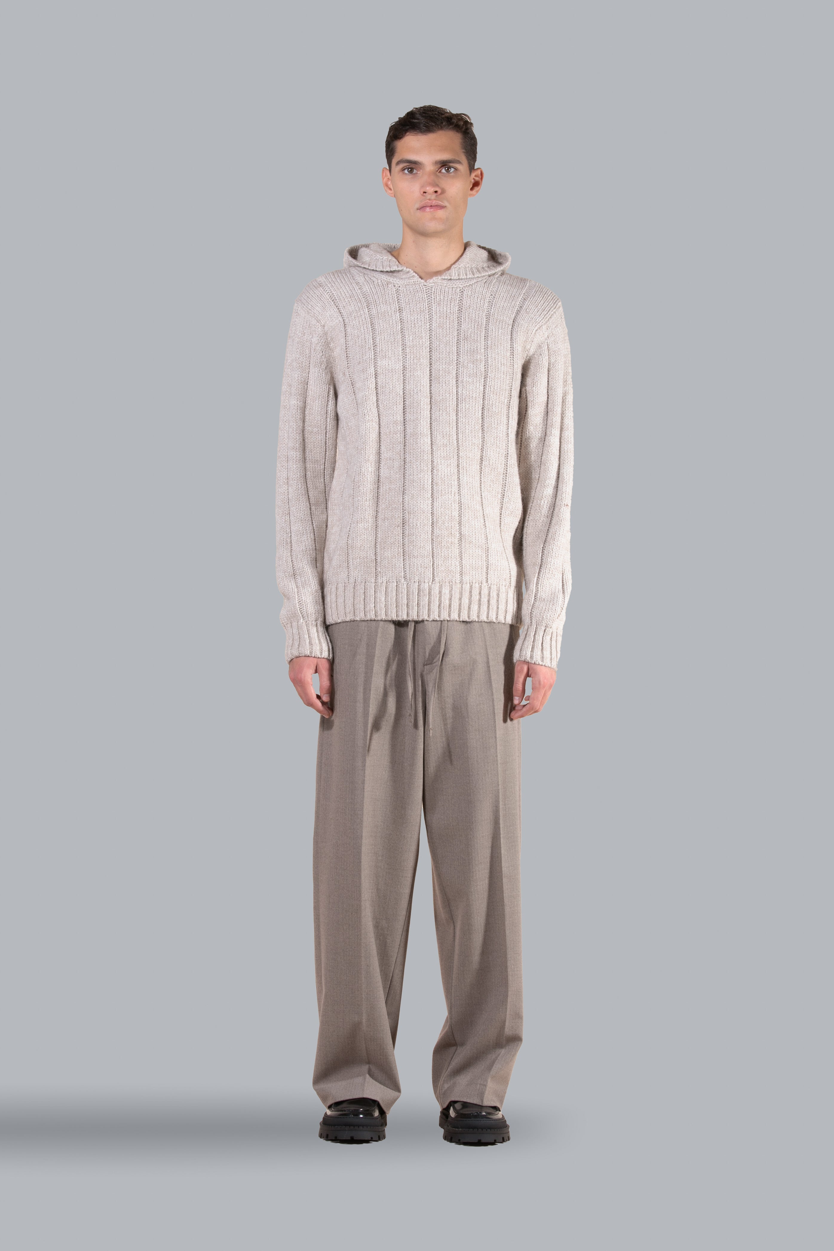 Pull côtelé en alpaga et laine - Beige