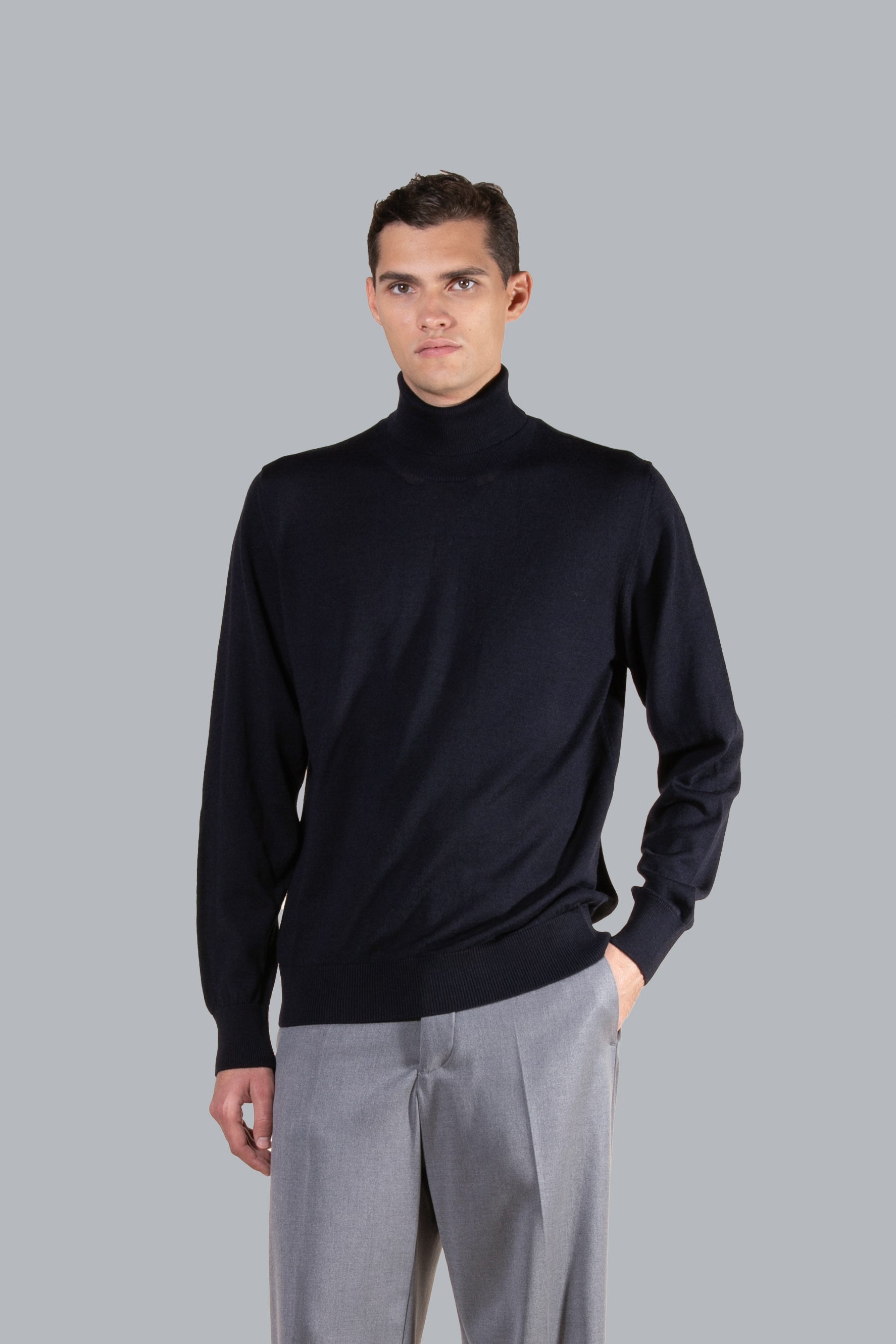 Col roulé en laine mérinos - Bleu