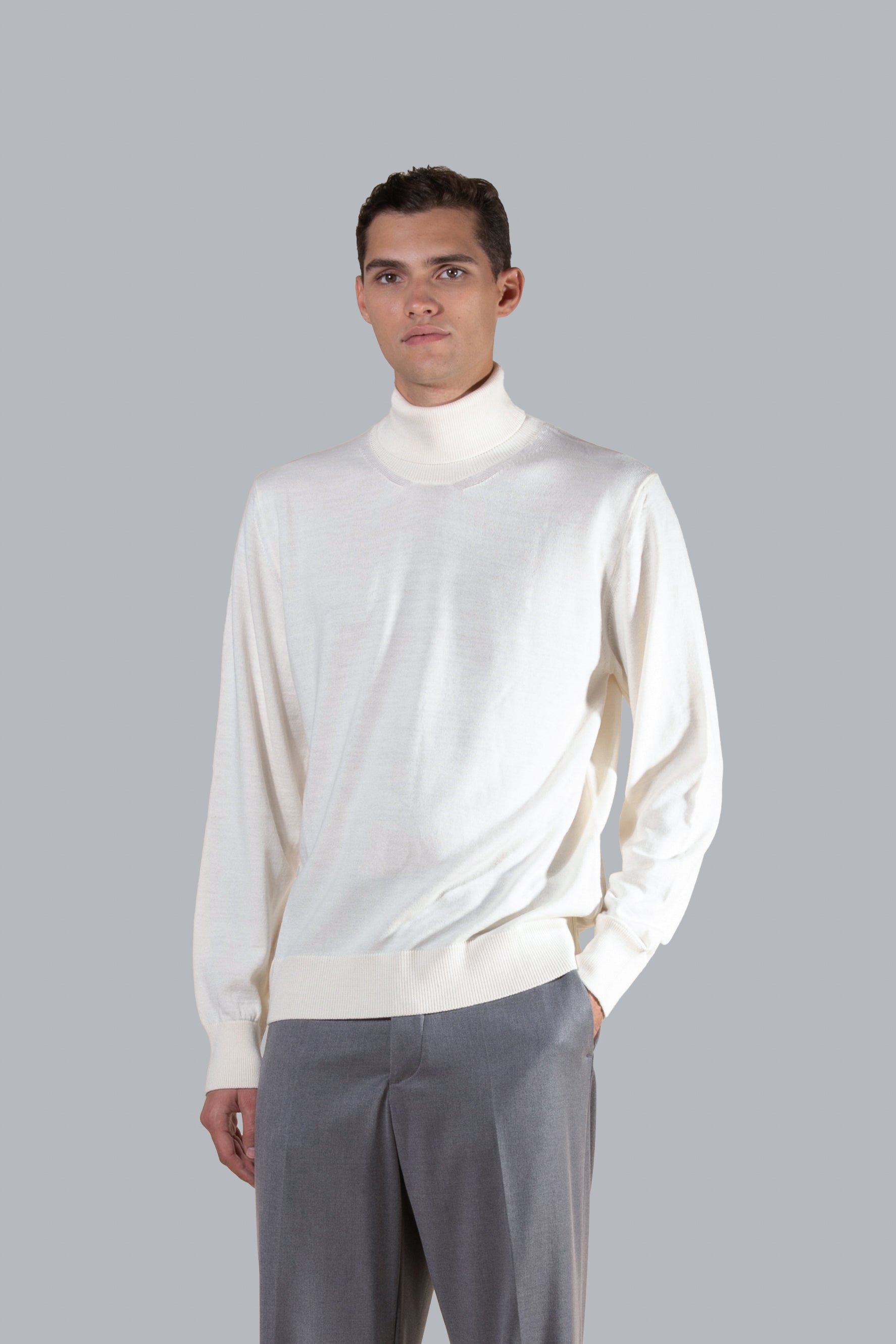 Col roulé en laine mérinos - Crème