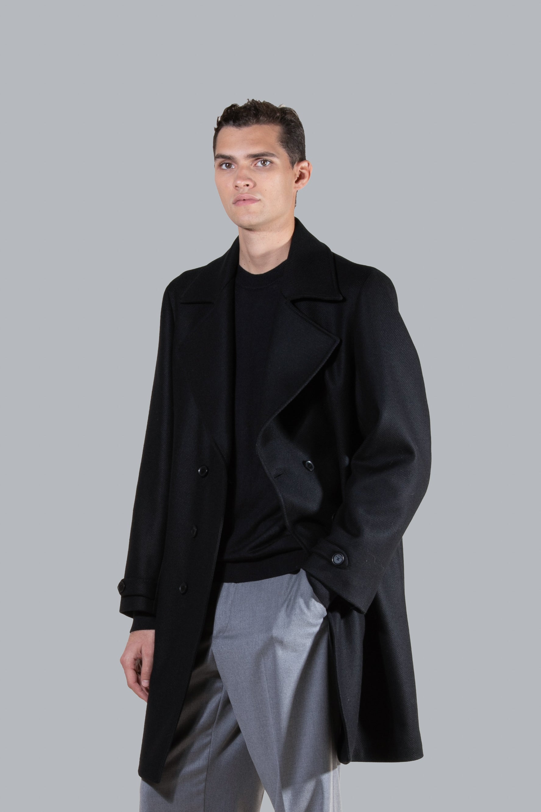 Manteau croisé en laine - Noir