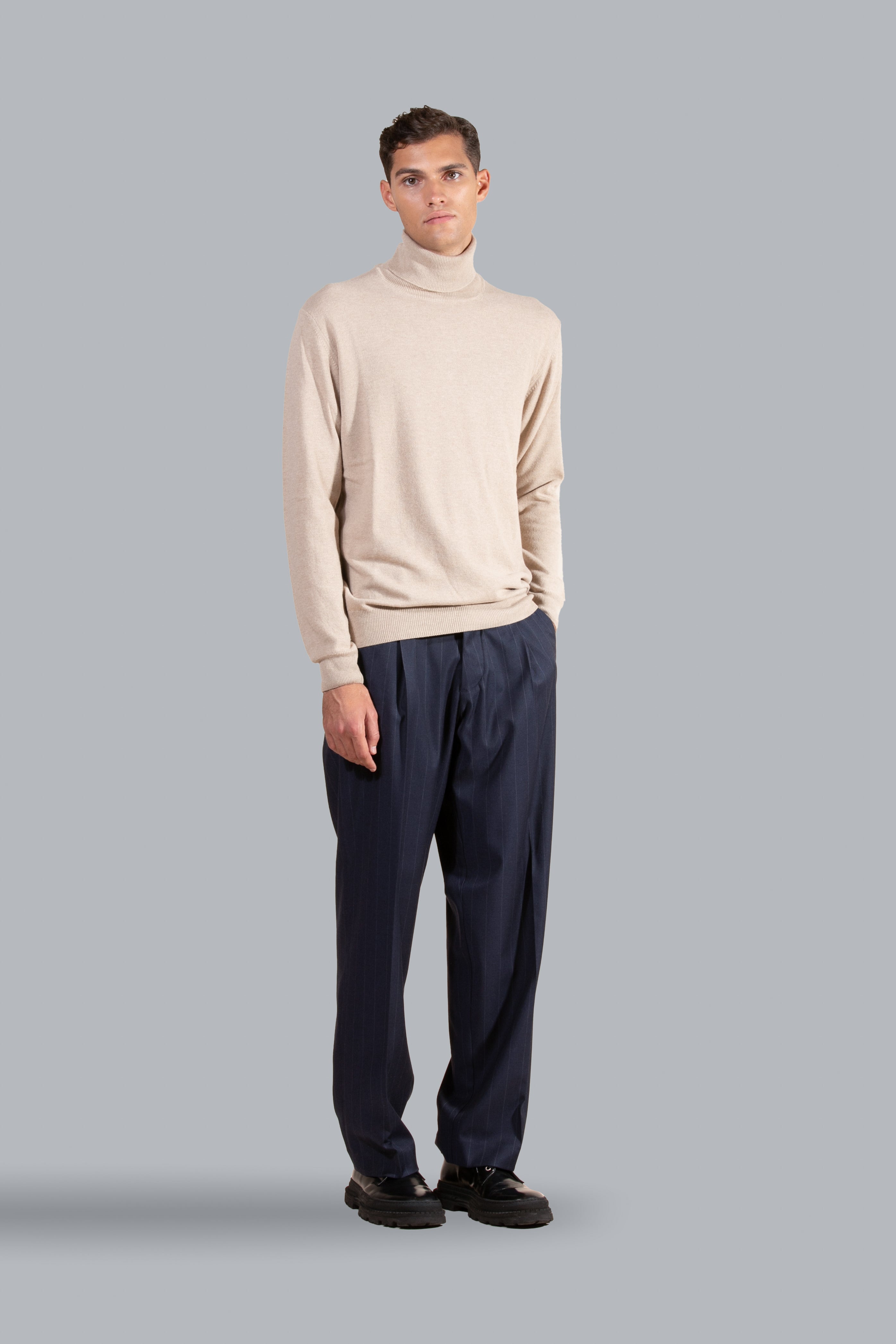 Pull à col roulé en mélange cachemire - Beige