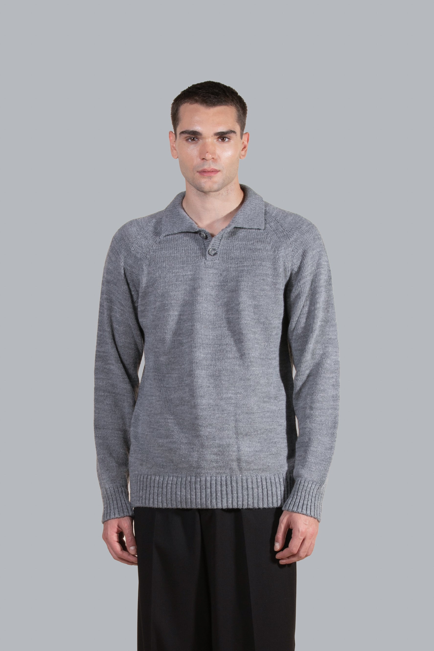 Polo en maille de laine mélangée - Gris