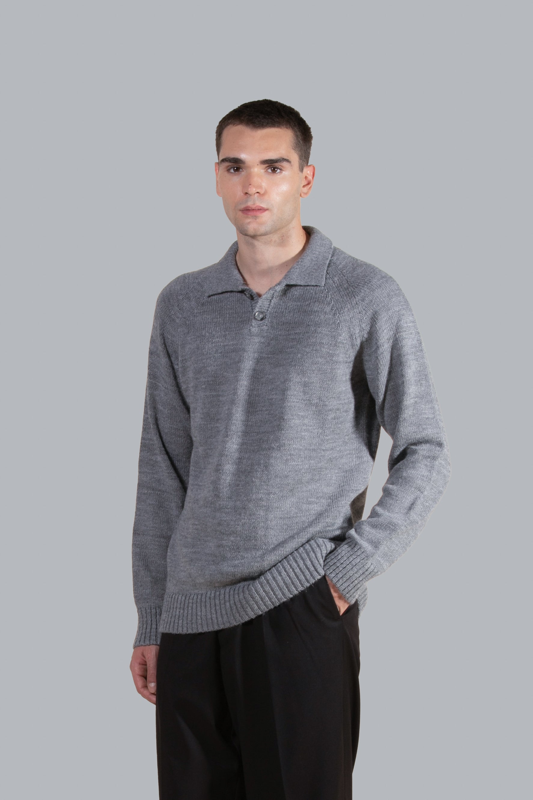Polo en maille de laine mélangée - Gris