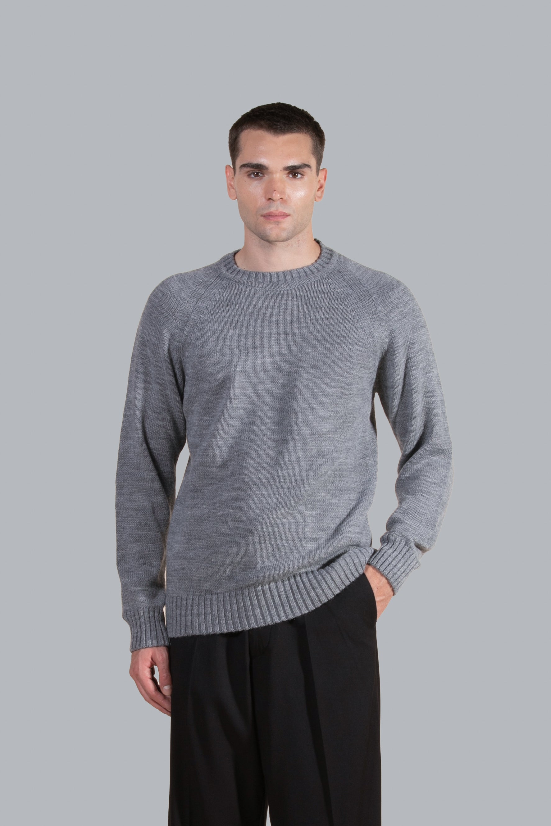 Pull col rond en laine mélangée - Gris
