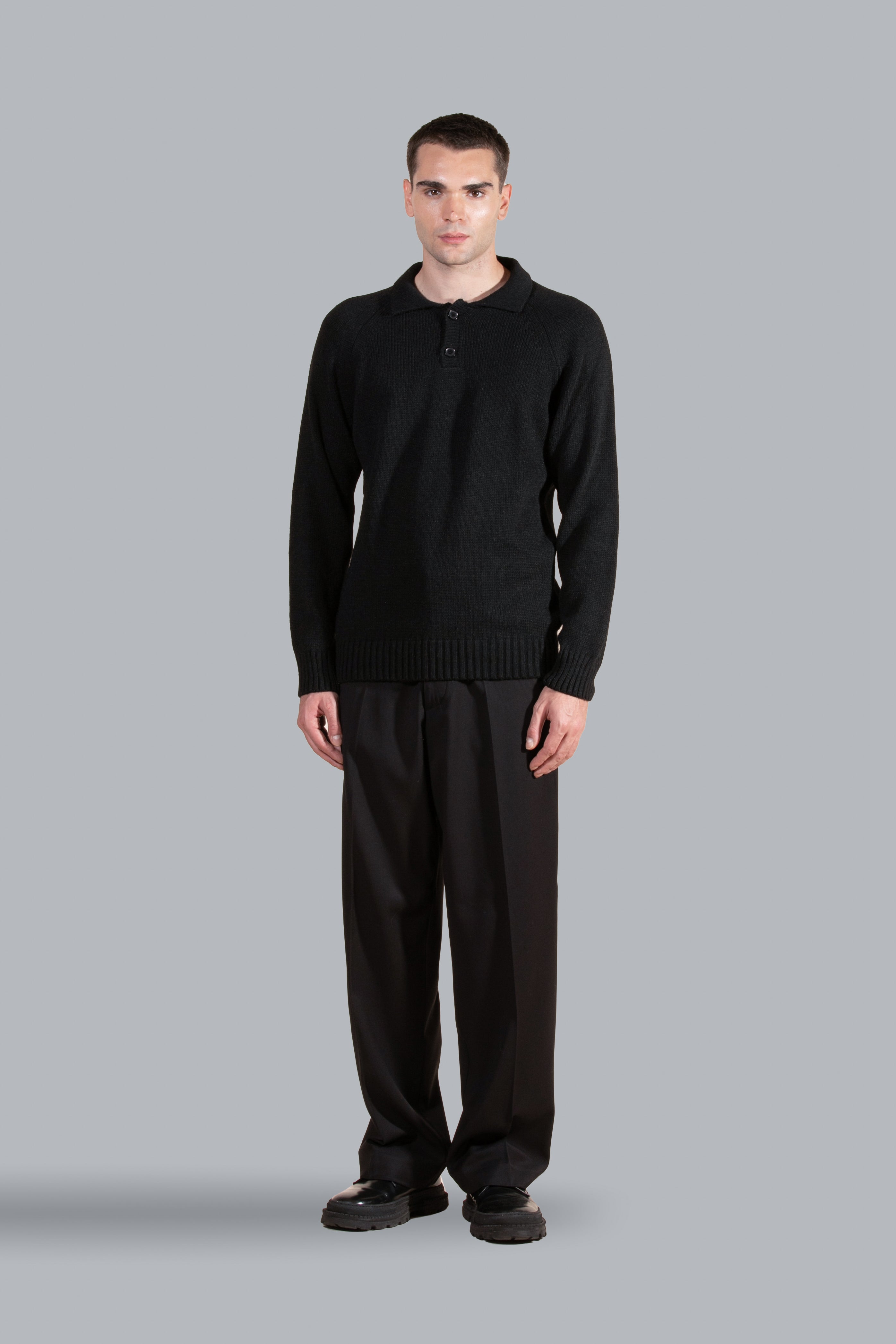 Polo en maille de laine mélangée - Noir