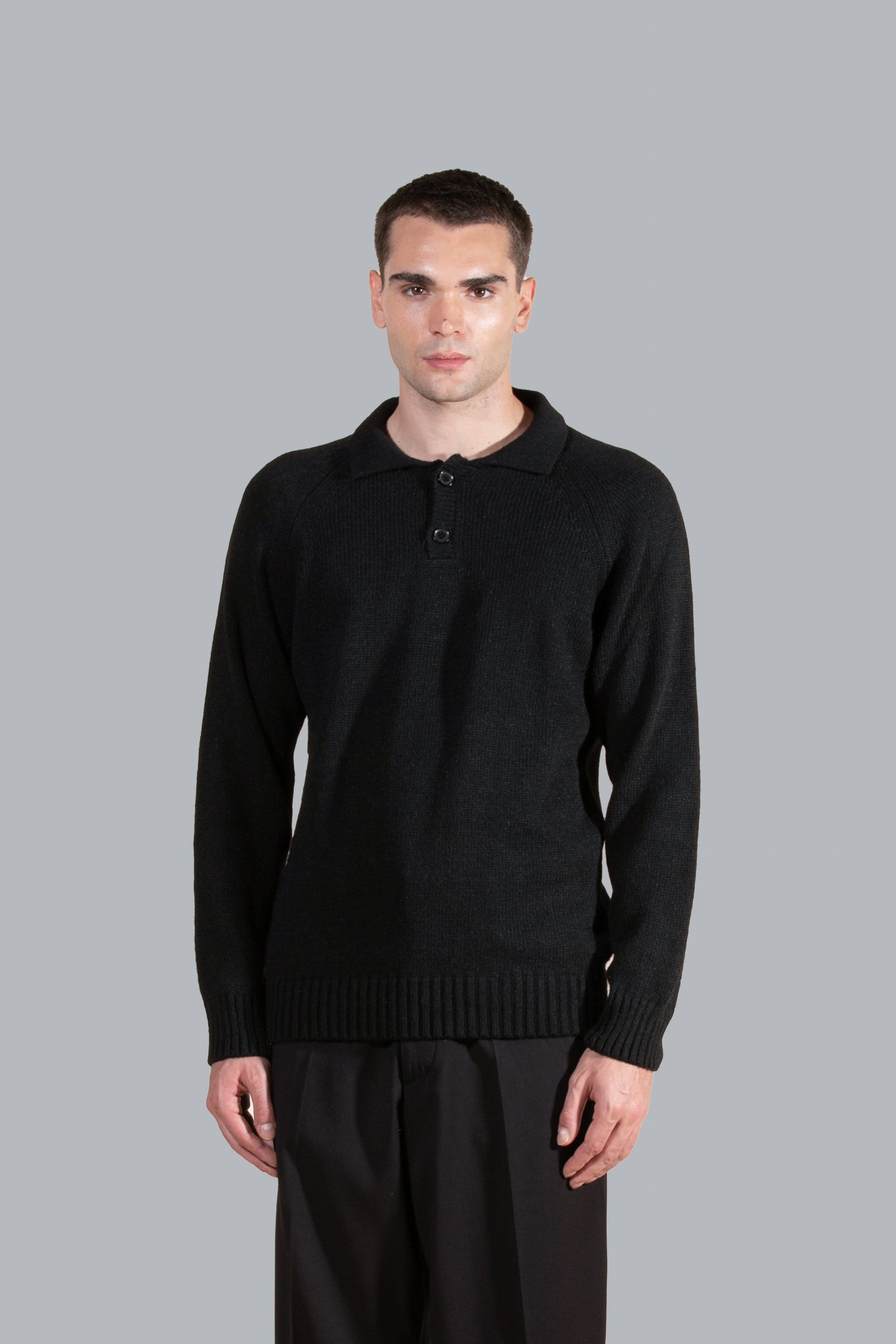 Polo en maille de laine mélangée - Noir