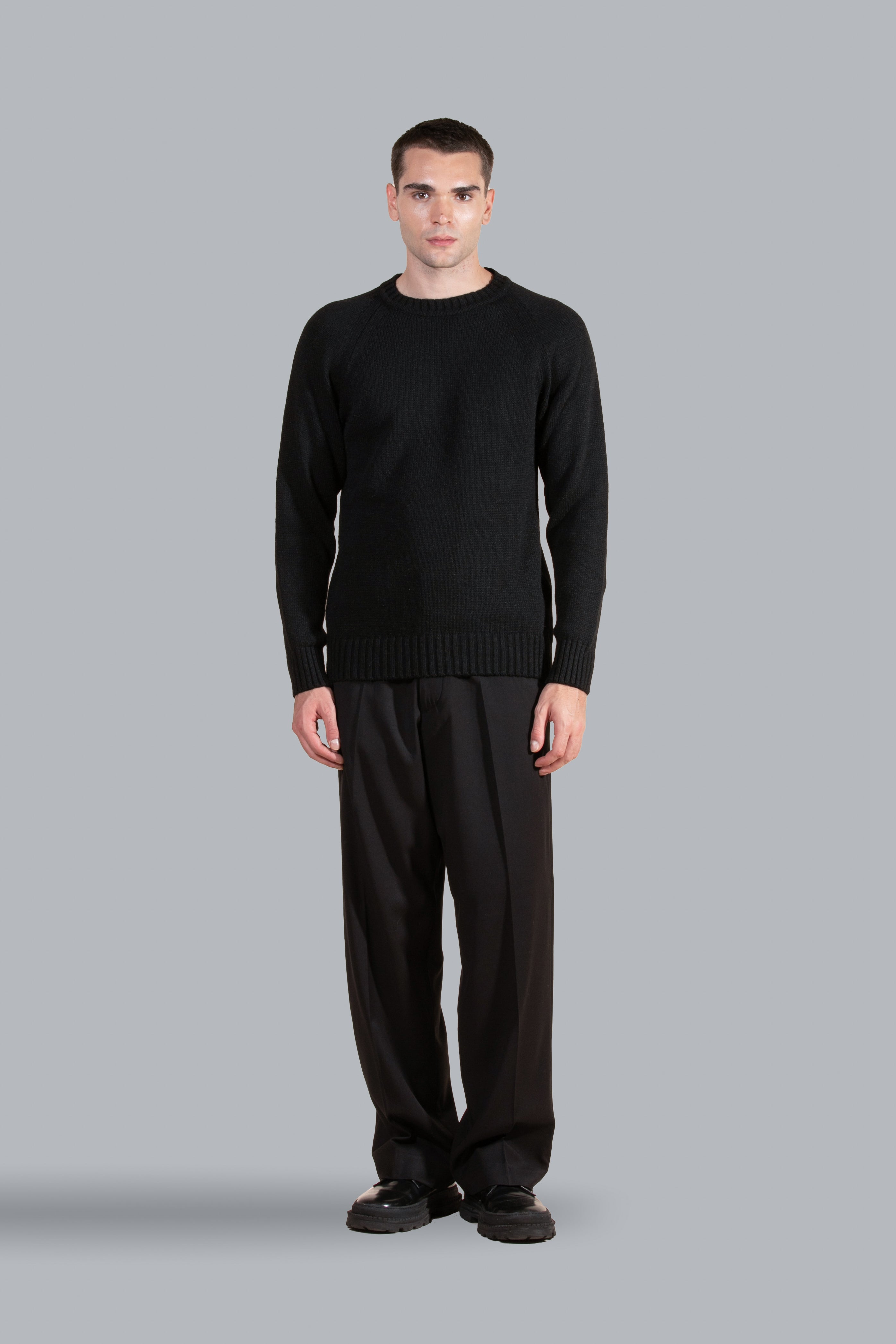 Pull ras du cou en laine mélangée - noir