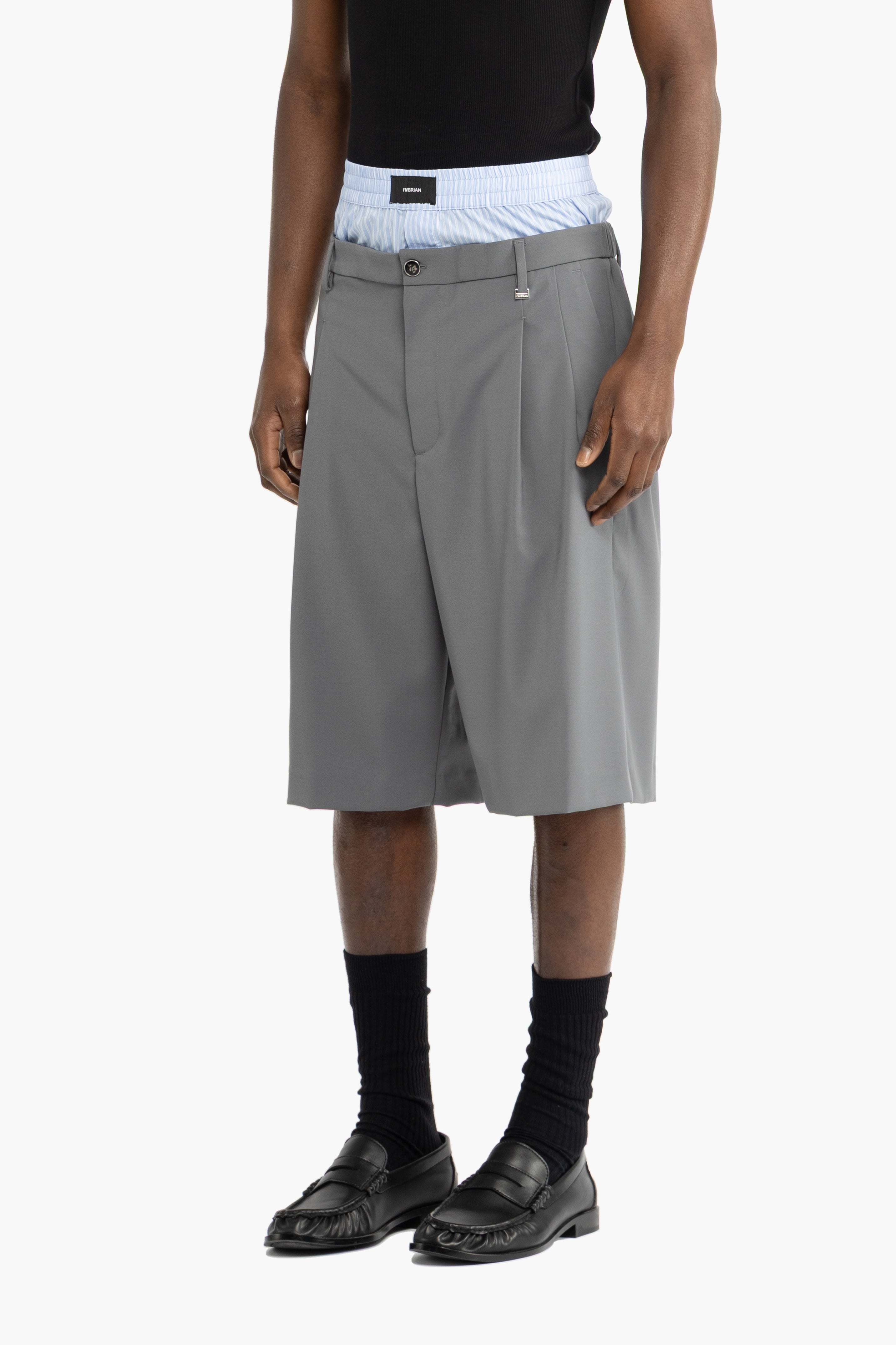 Bermuda oversize con elastico in cotone - Grigio