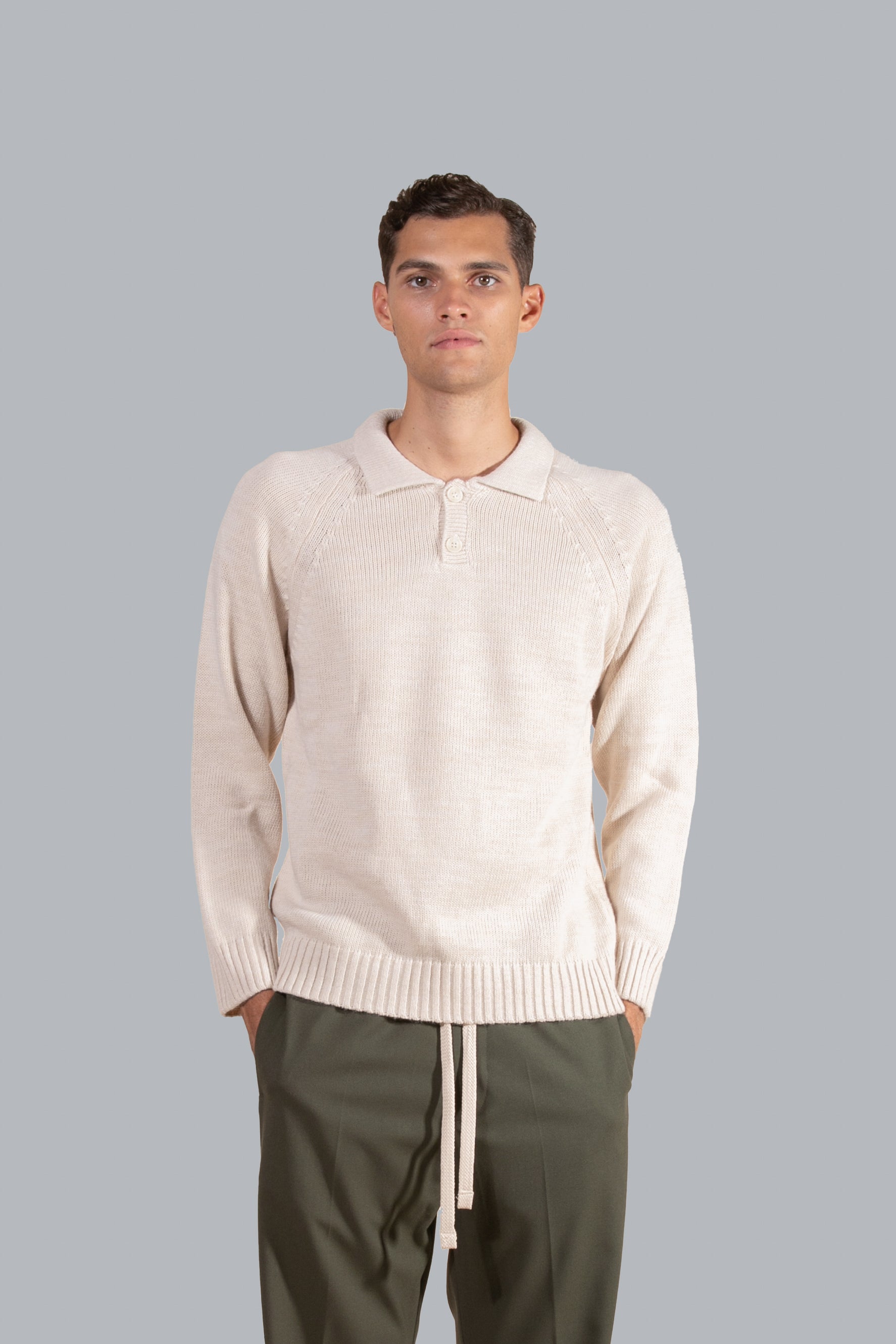 Polo en maille de laine mélangée - Beige
