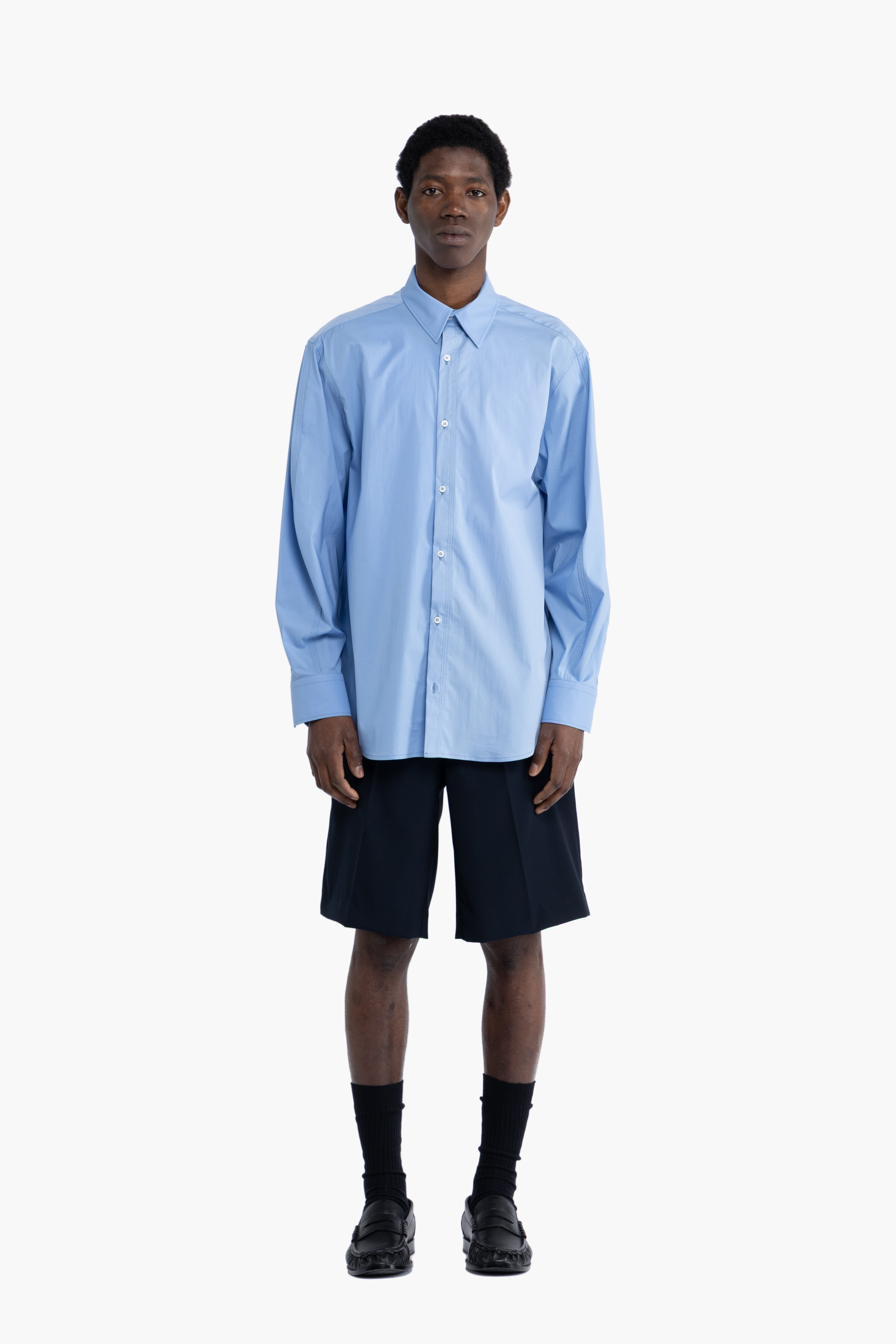 Camicia oversize in cotone - Celeste