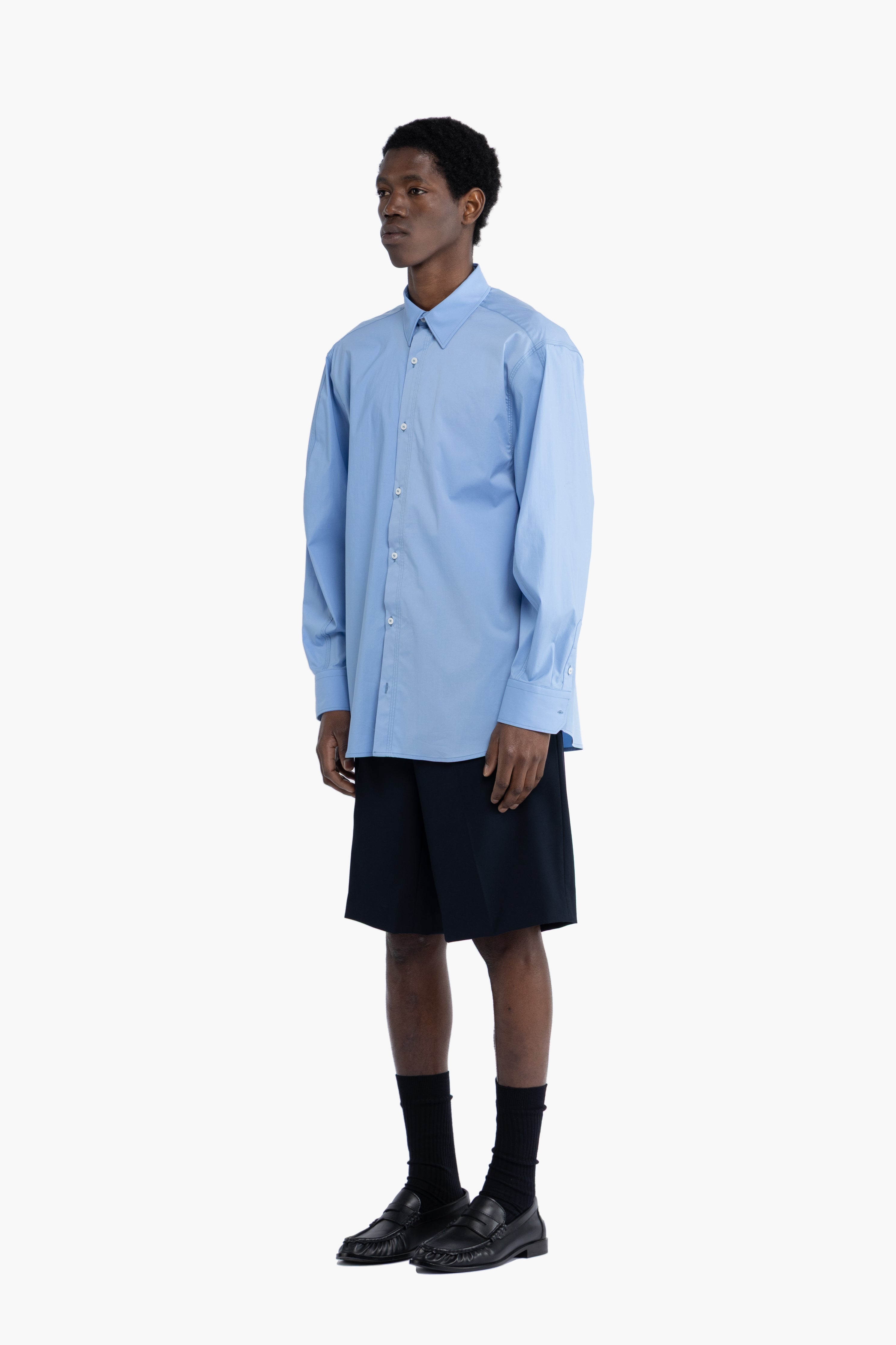 Camicia oversize in cotone - Celeste