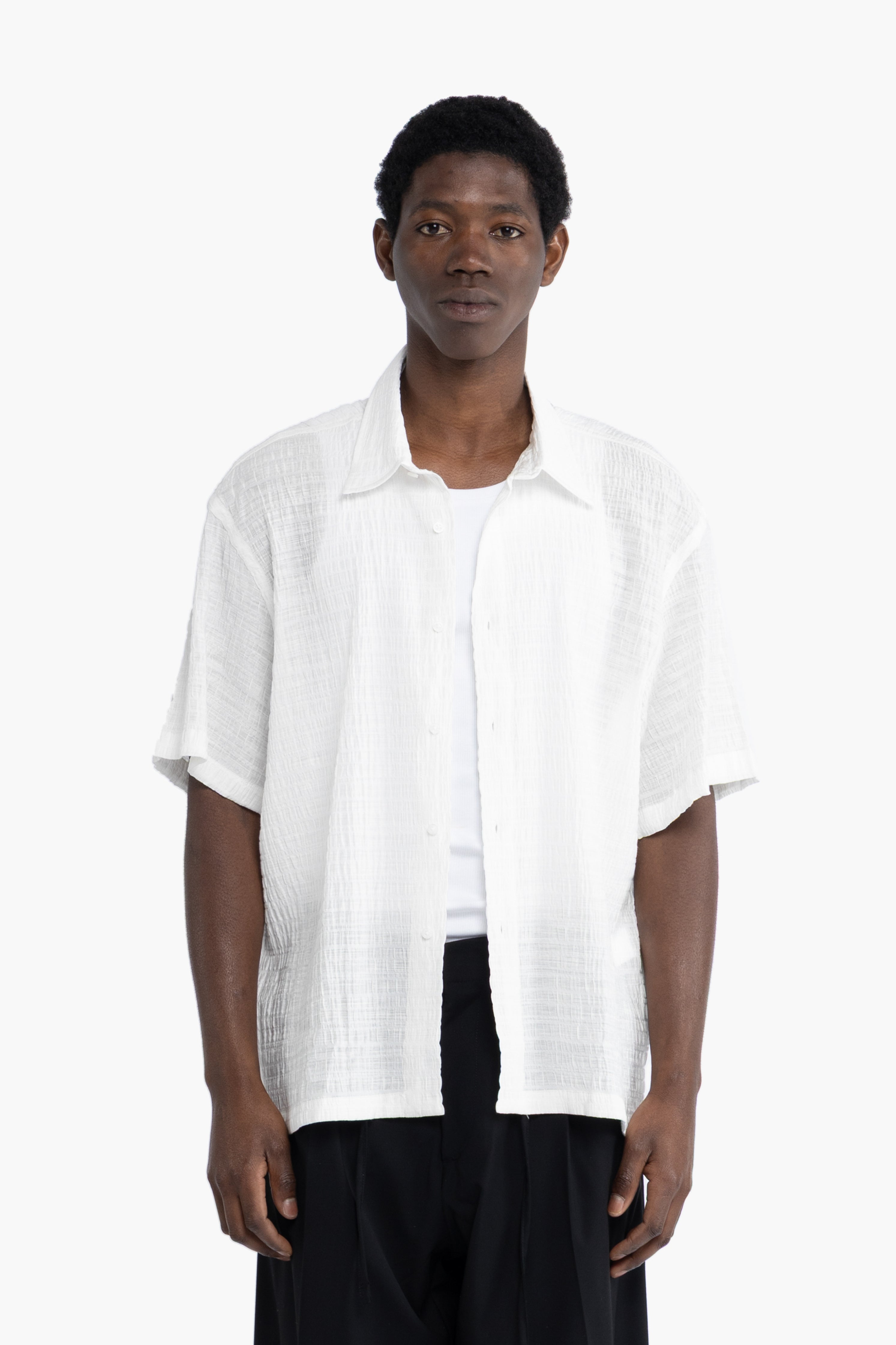 Camicia jacquard maniche corte - Bianco