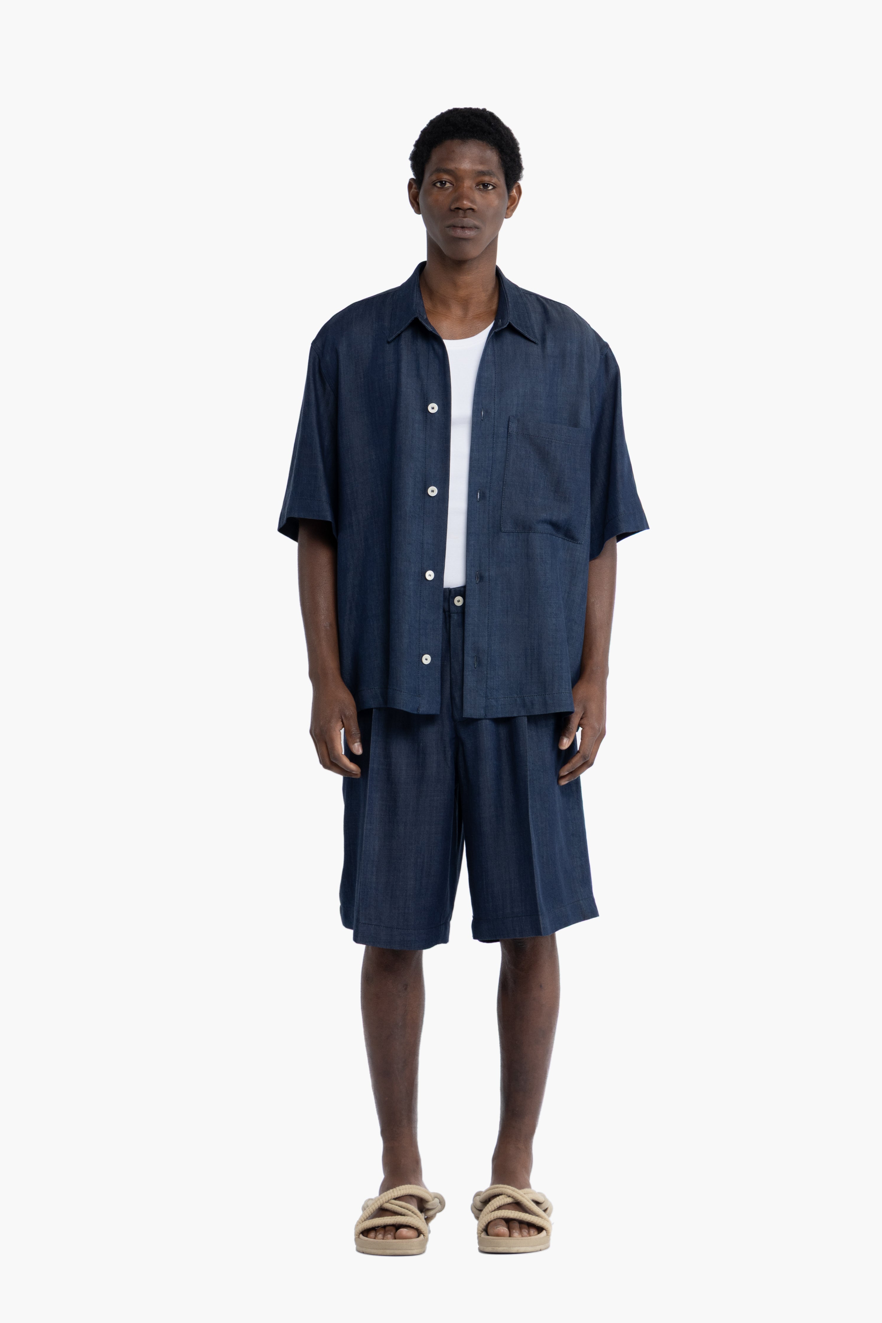 Bermuda con pinces effetto denim