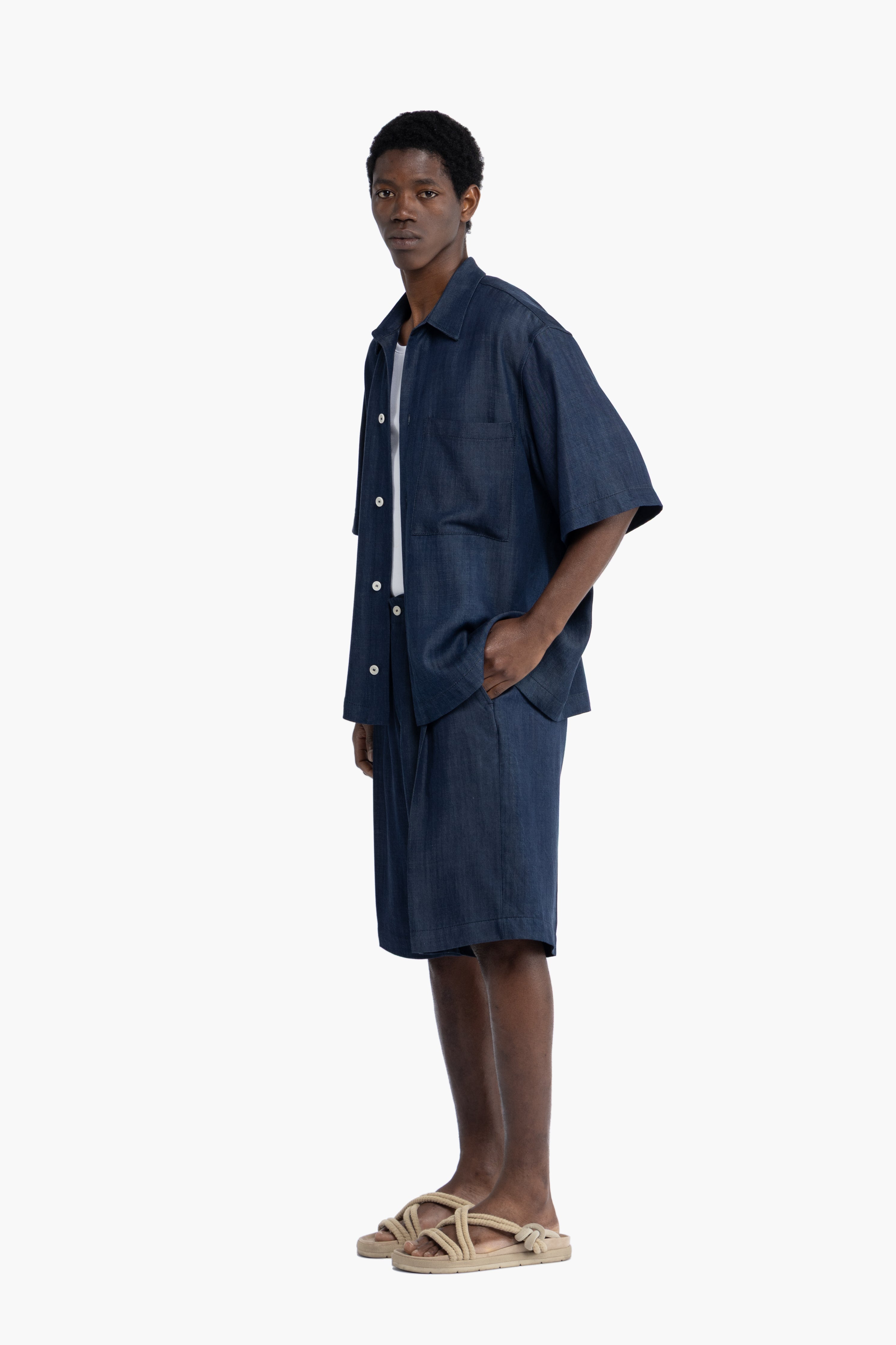 Bermuda con pinces effetto denim