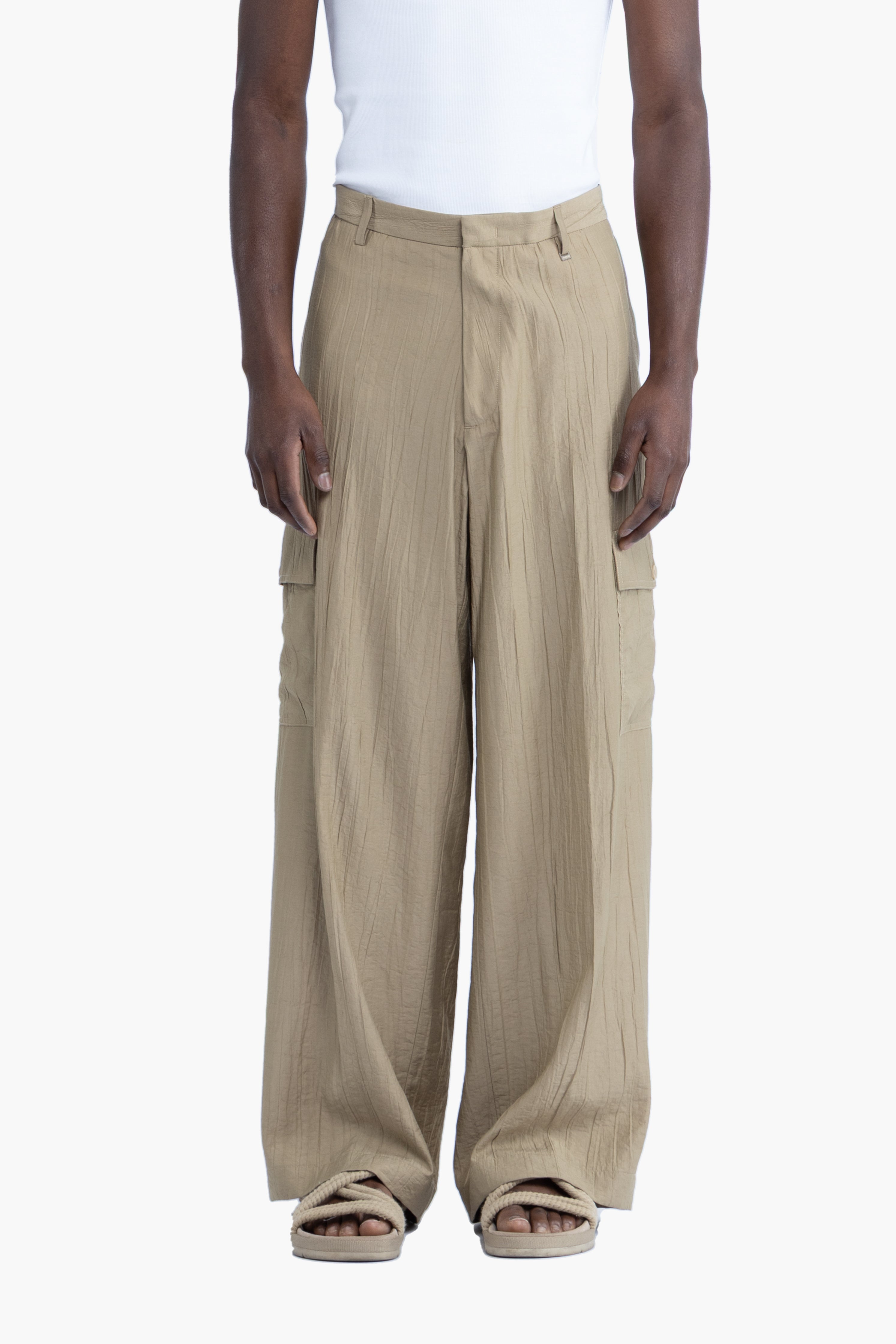 Pantalone cargo effetto stropicciato - Khaki
