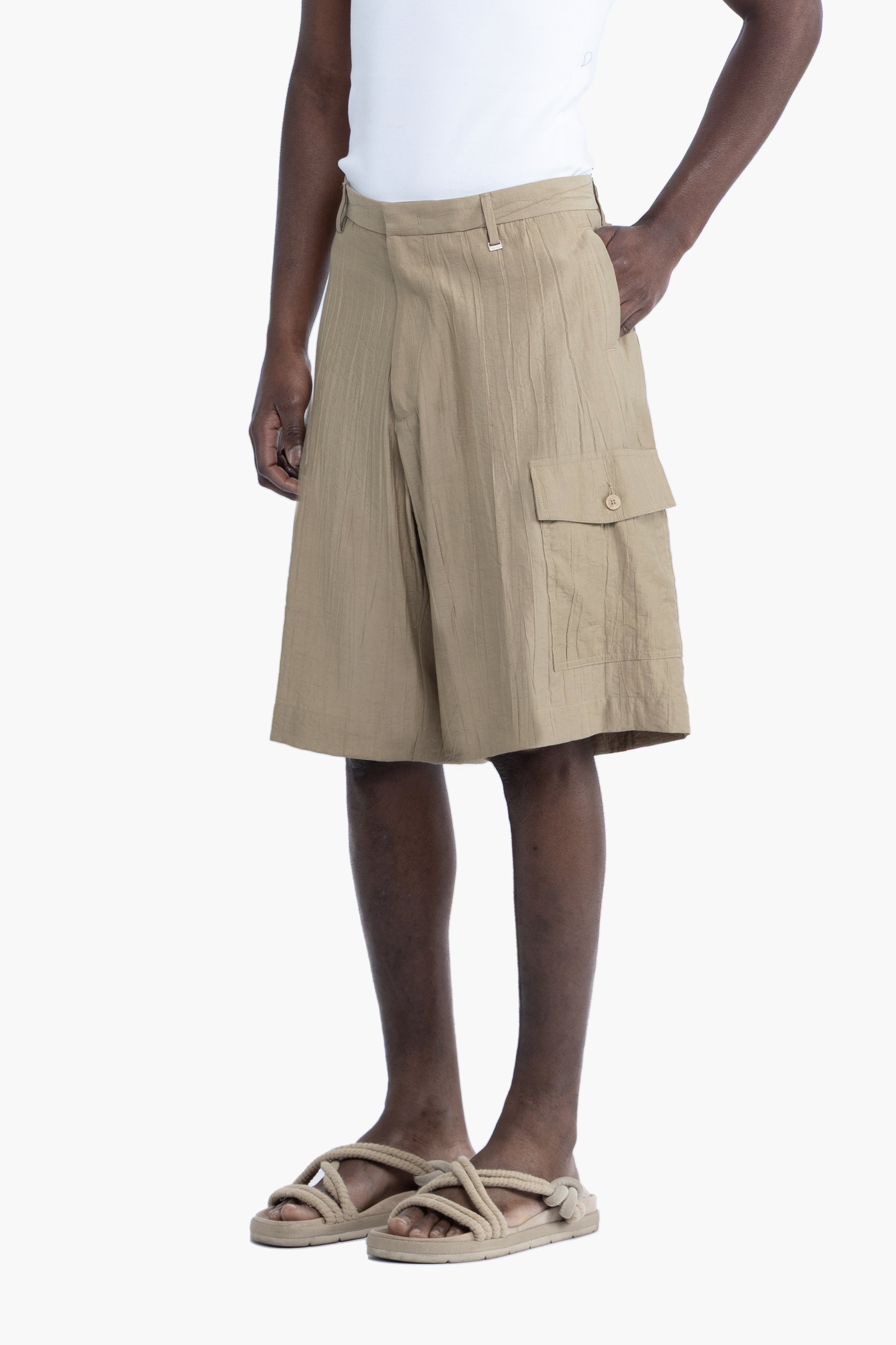 Bermuda con tasconi effetto stropicciato - Khaki