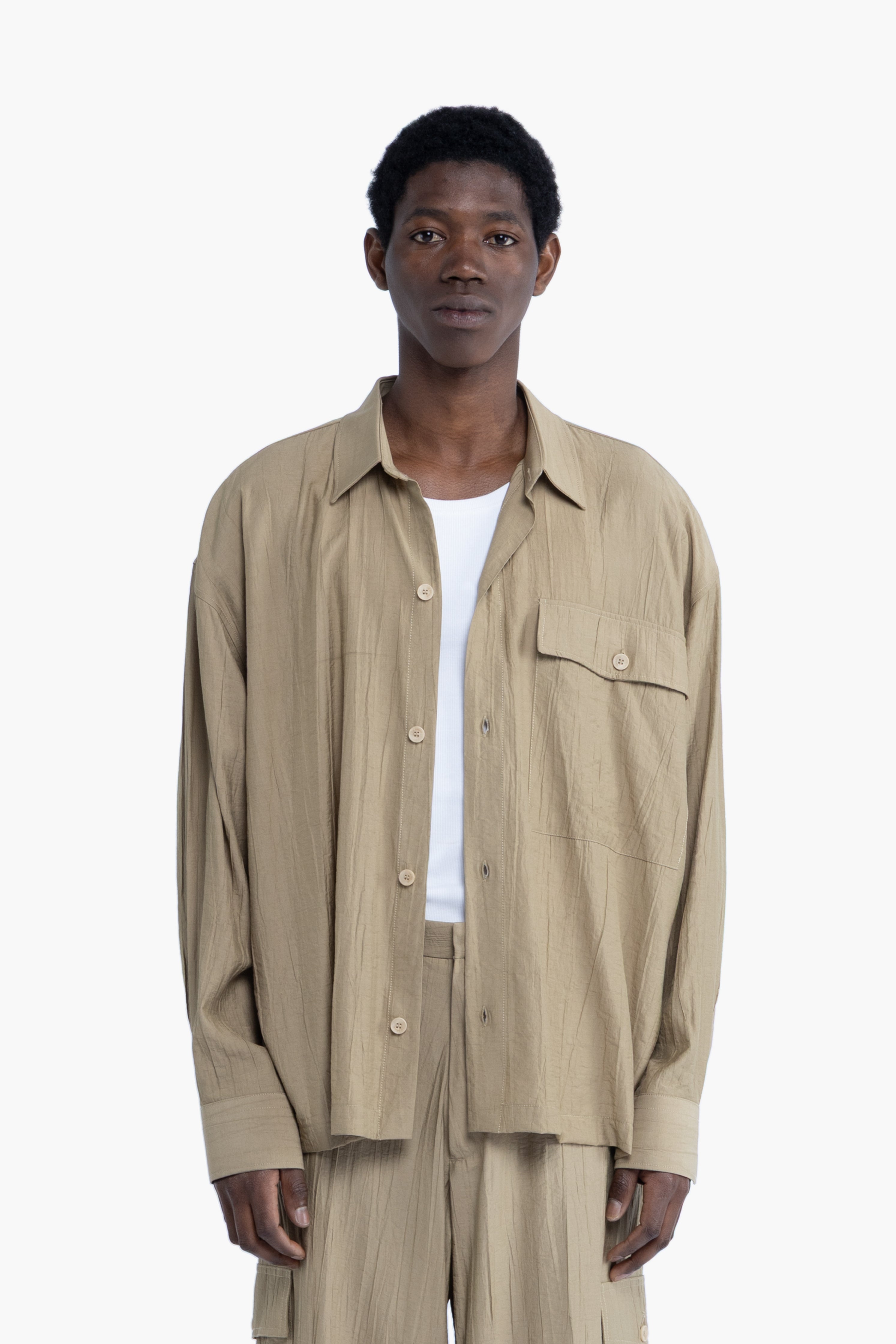 Camicia con tasca effetto stropicciato - Khaki