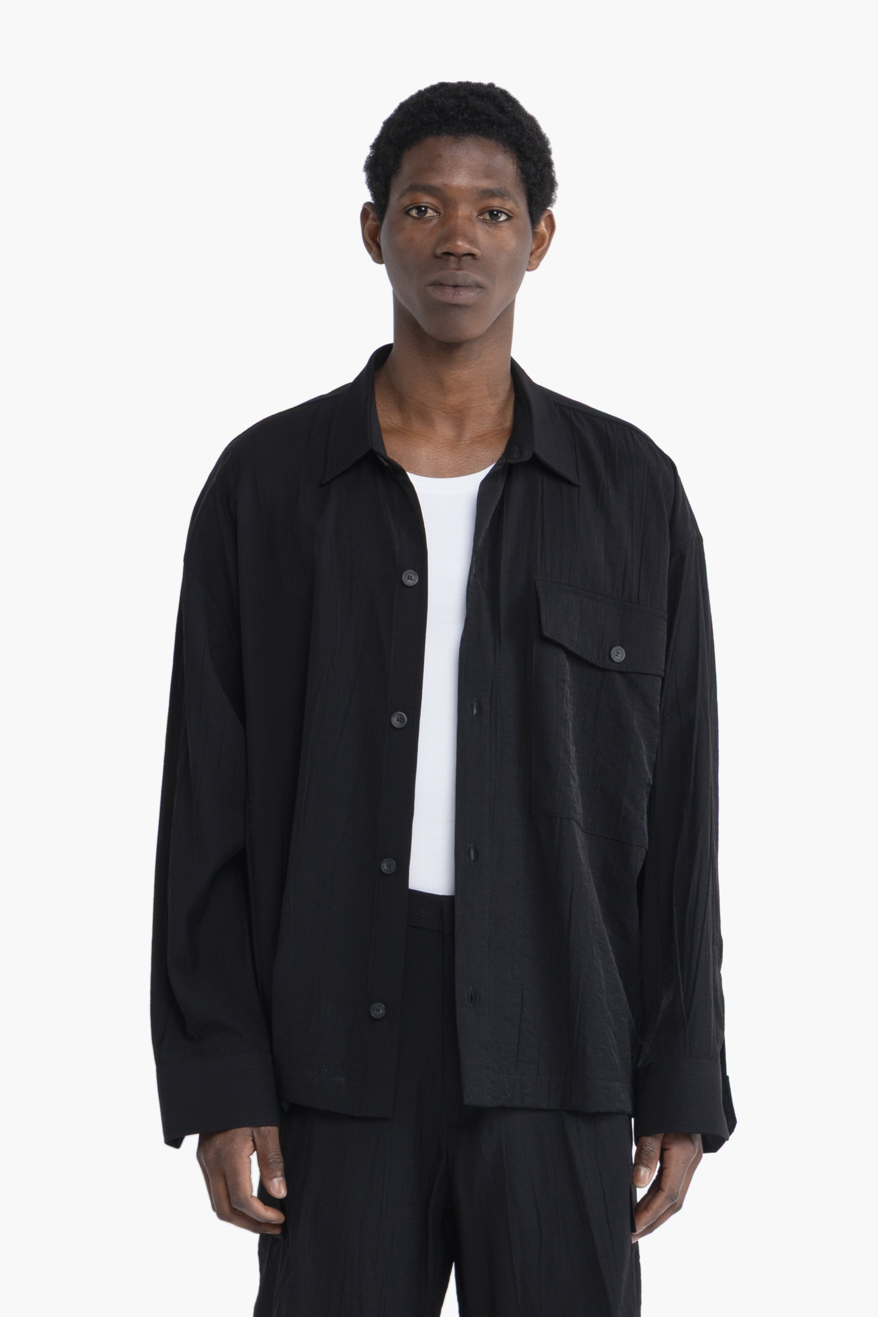 Camicia con tasca effetto stropicciato - Nero