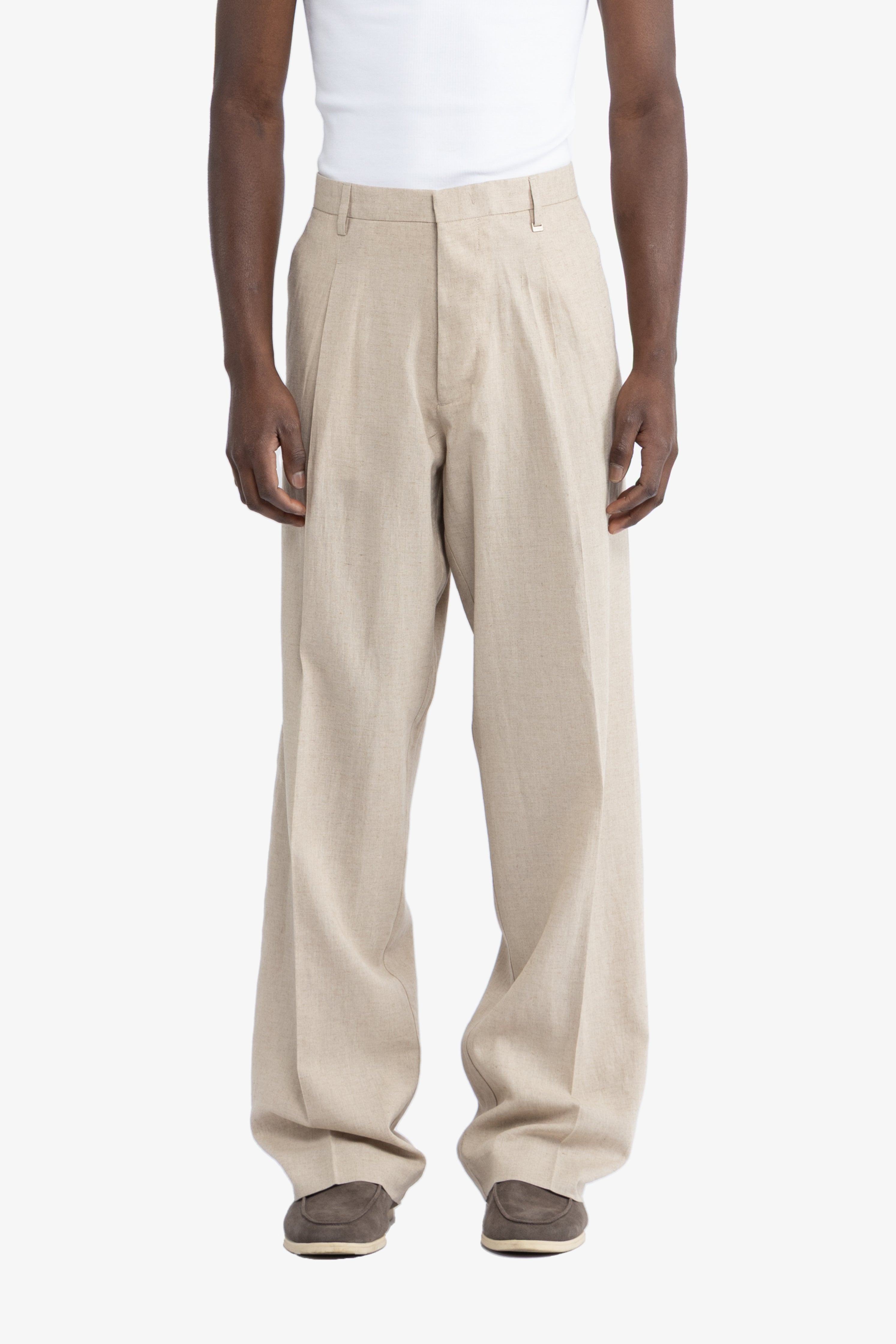 Pantalone gamba ampia in lino - Beige