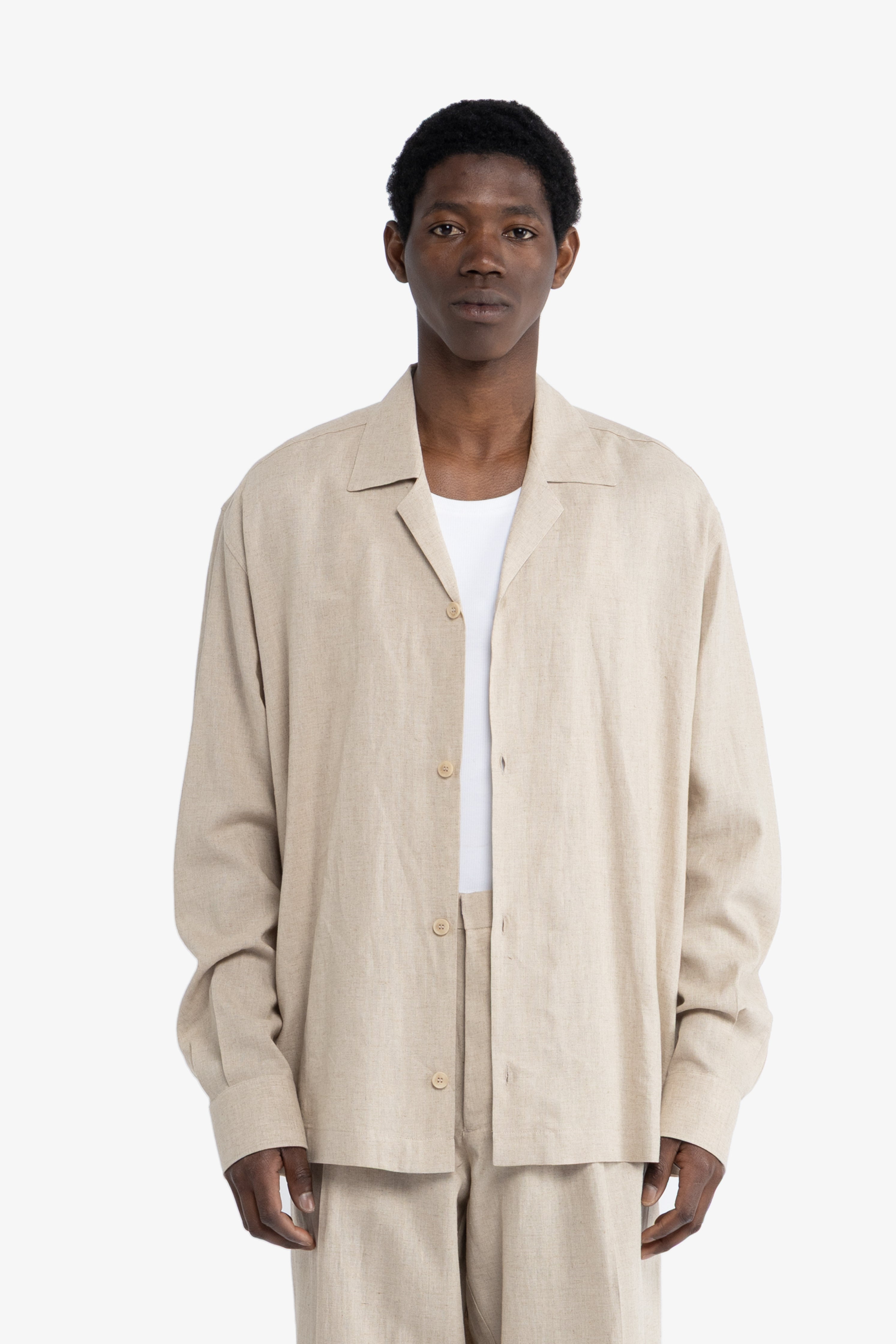 Camicia maniche lunghe in lino - Beige