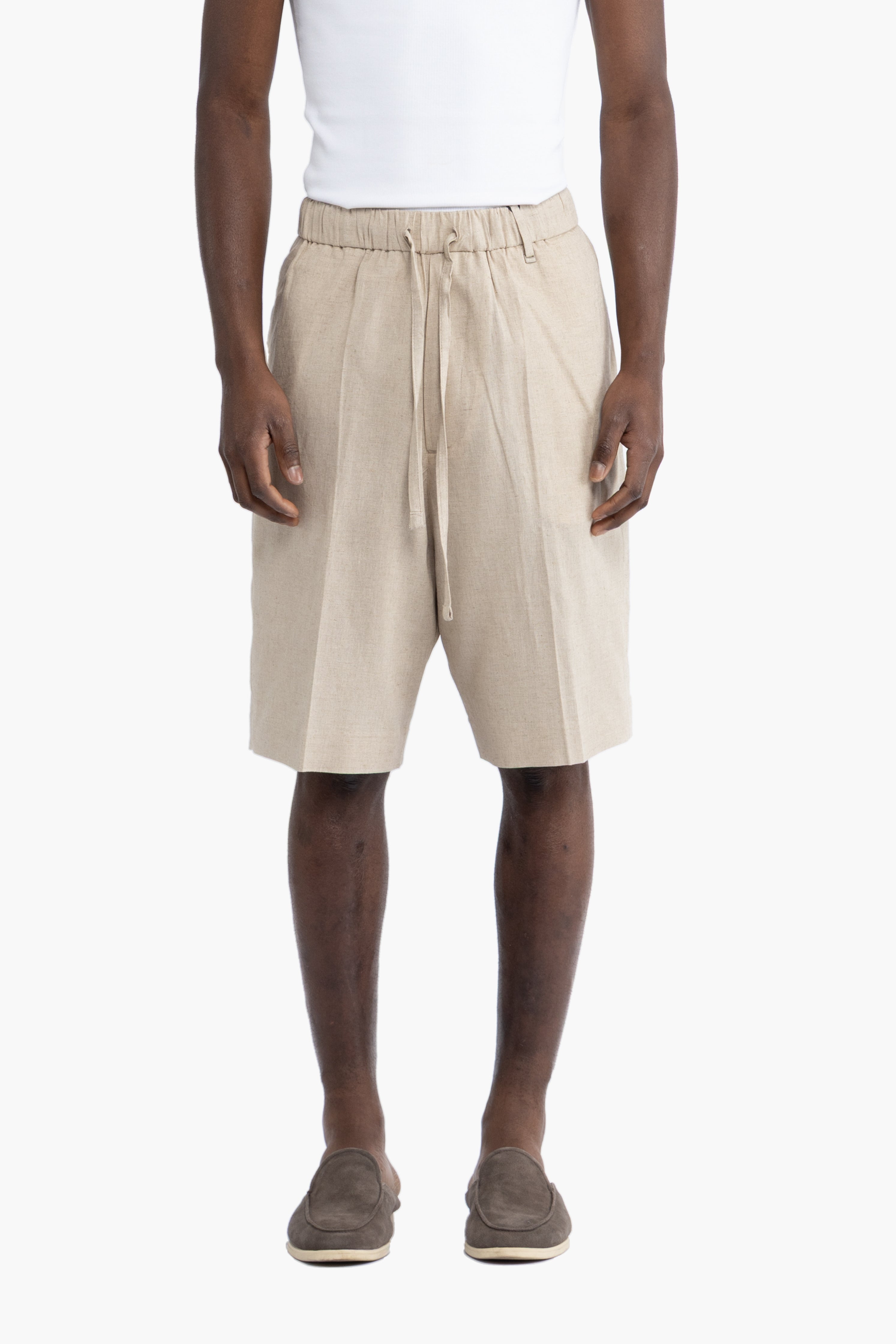 Bermuda con coulisse in lino - Beige