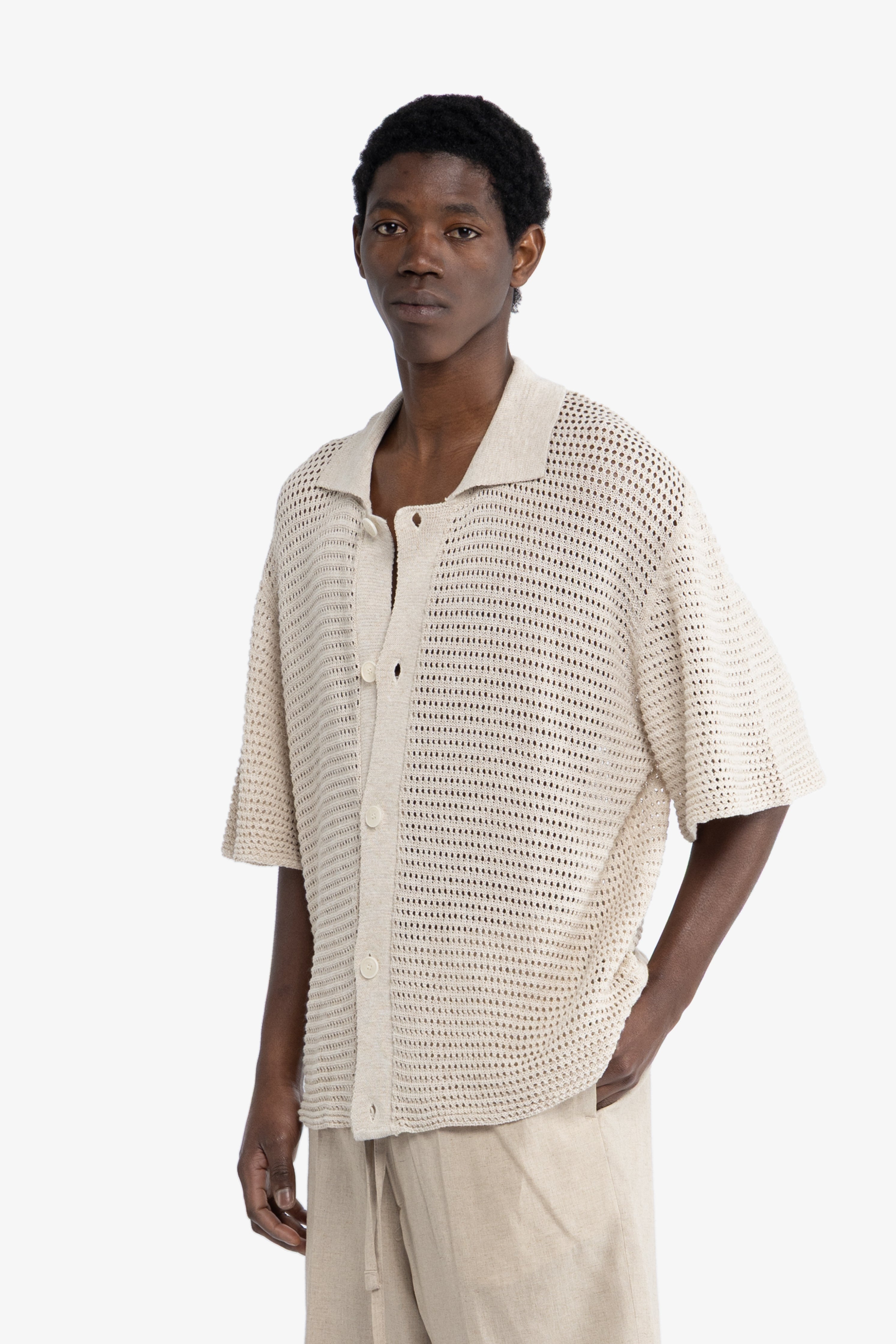 Cardigan polo crochet in maglia - Lino