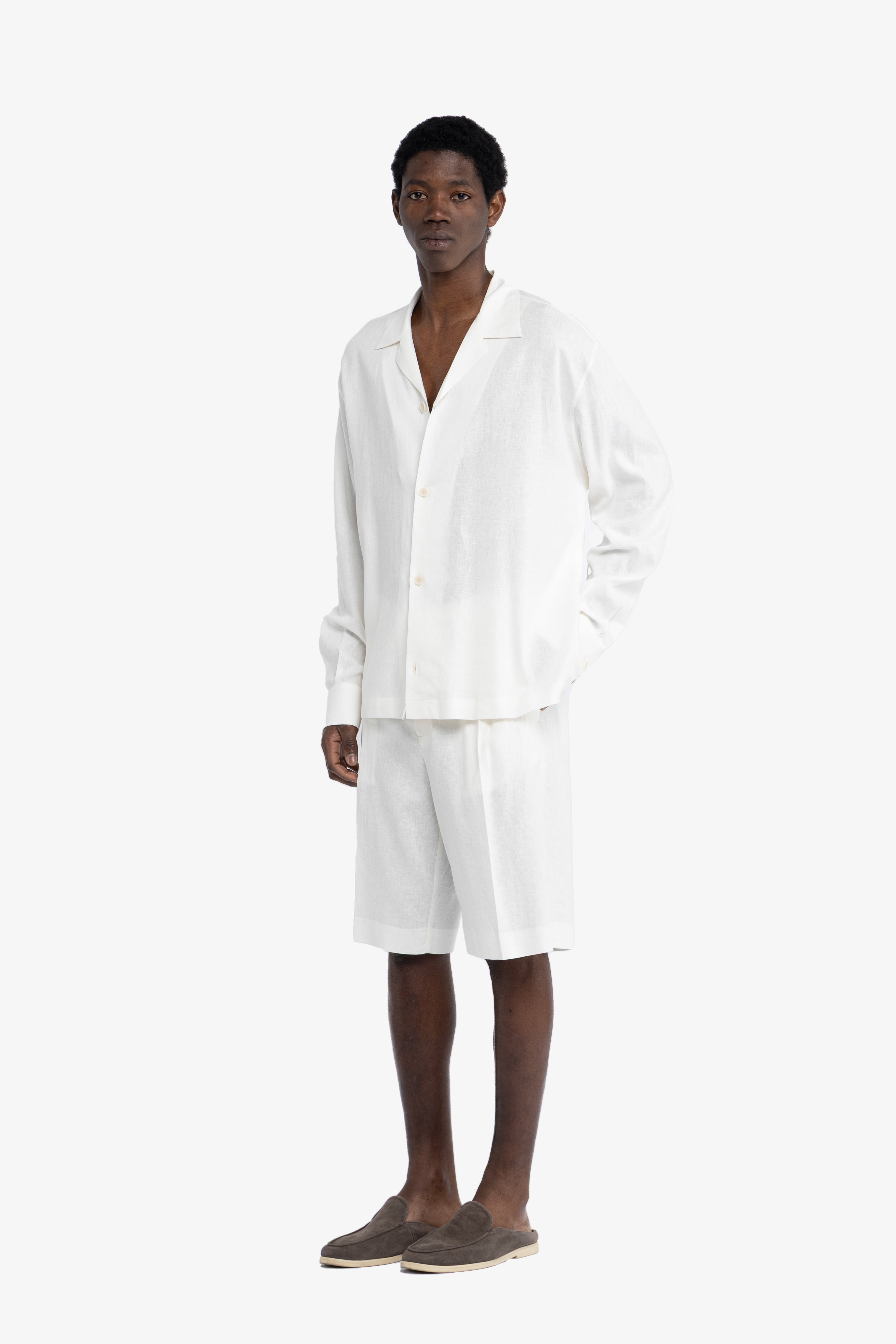 Camicia maniche lunghe in lino - Bianco