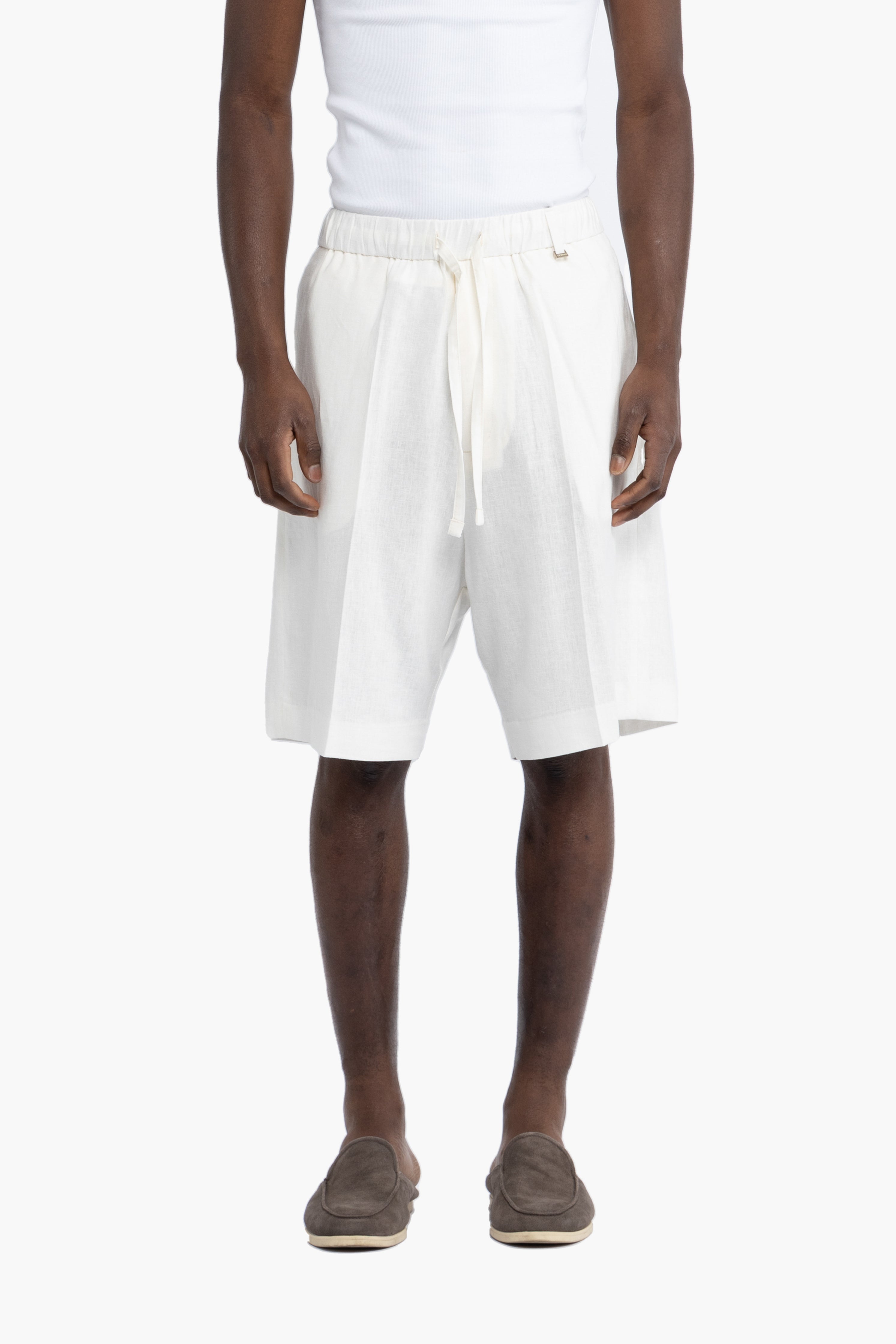 Bermuda con coulisse in lino - Bianco