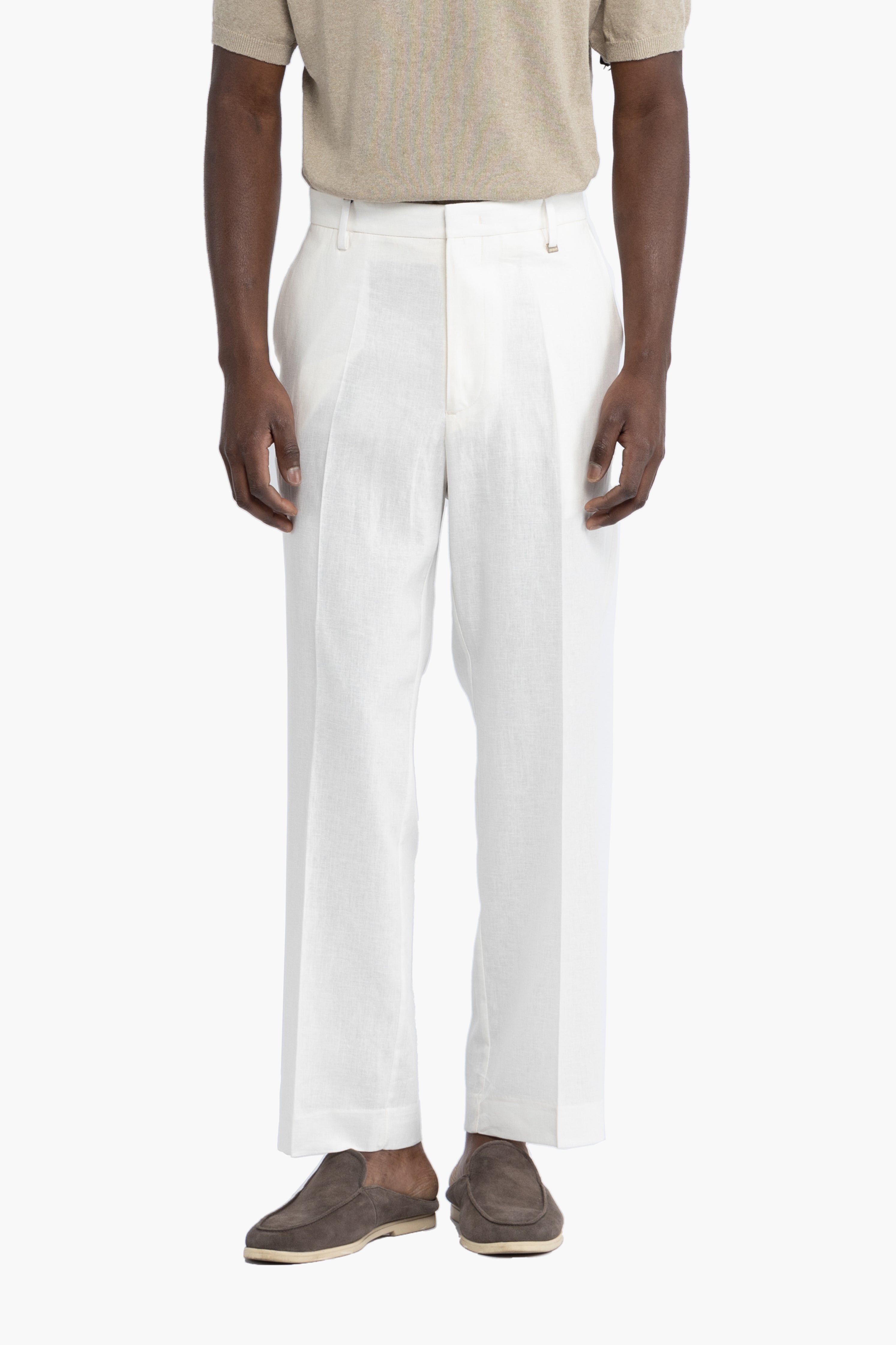 Pantalone tasca america in lino - Bianco