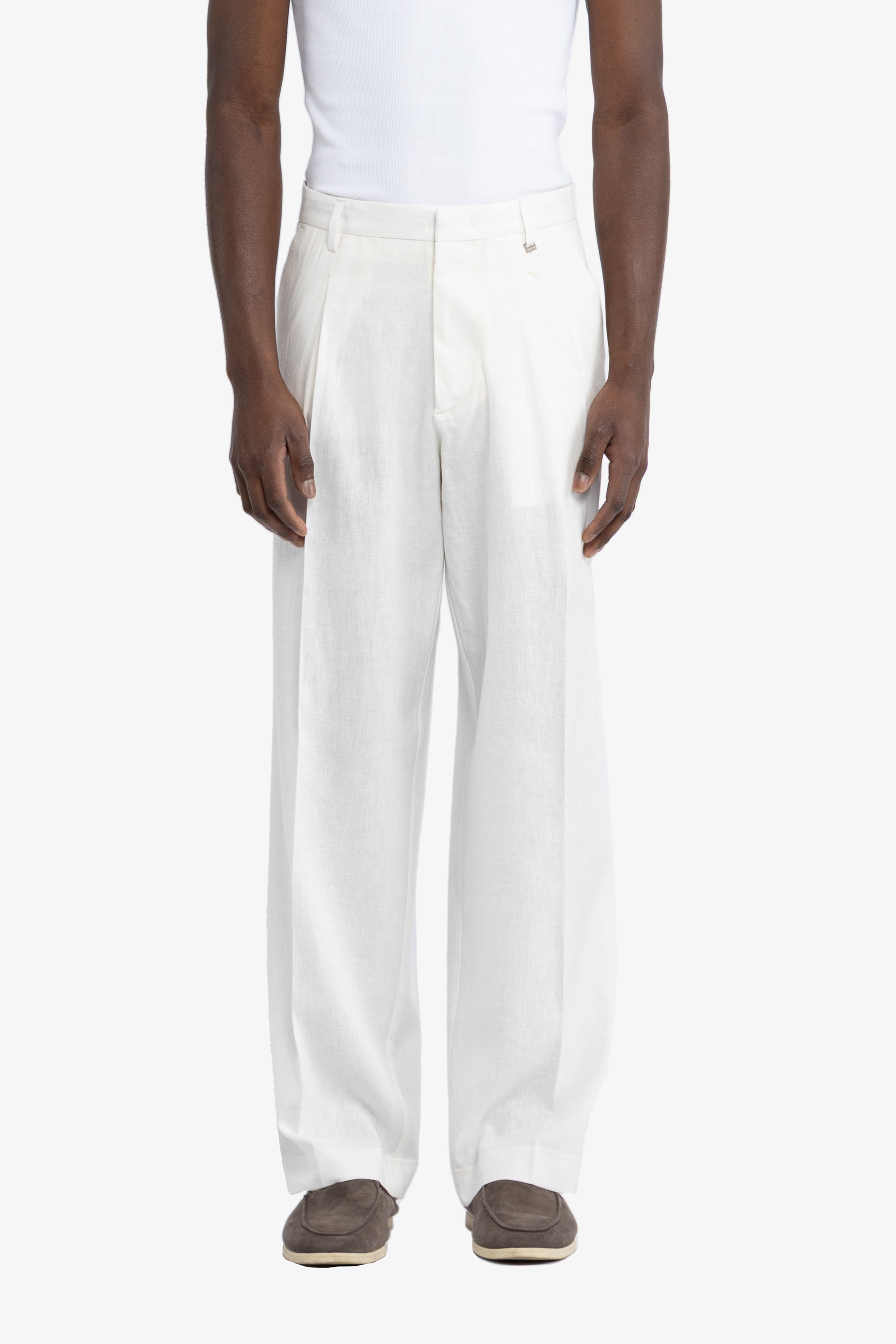 Pantalone gamba ampia in lino - Bianco