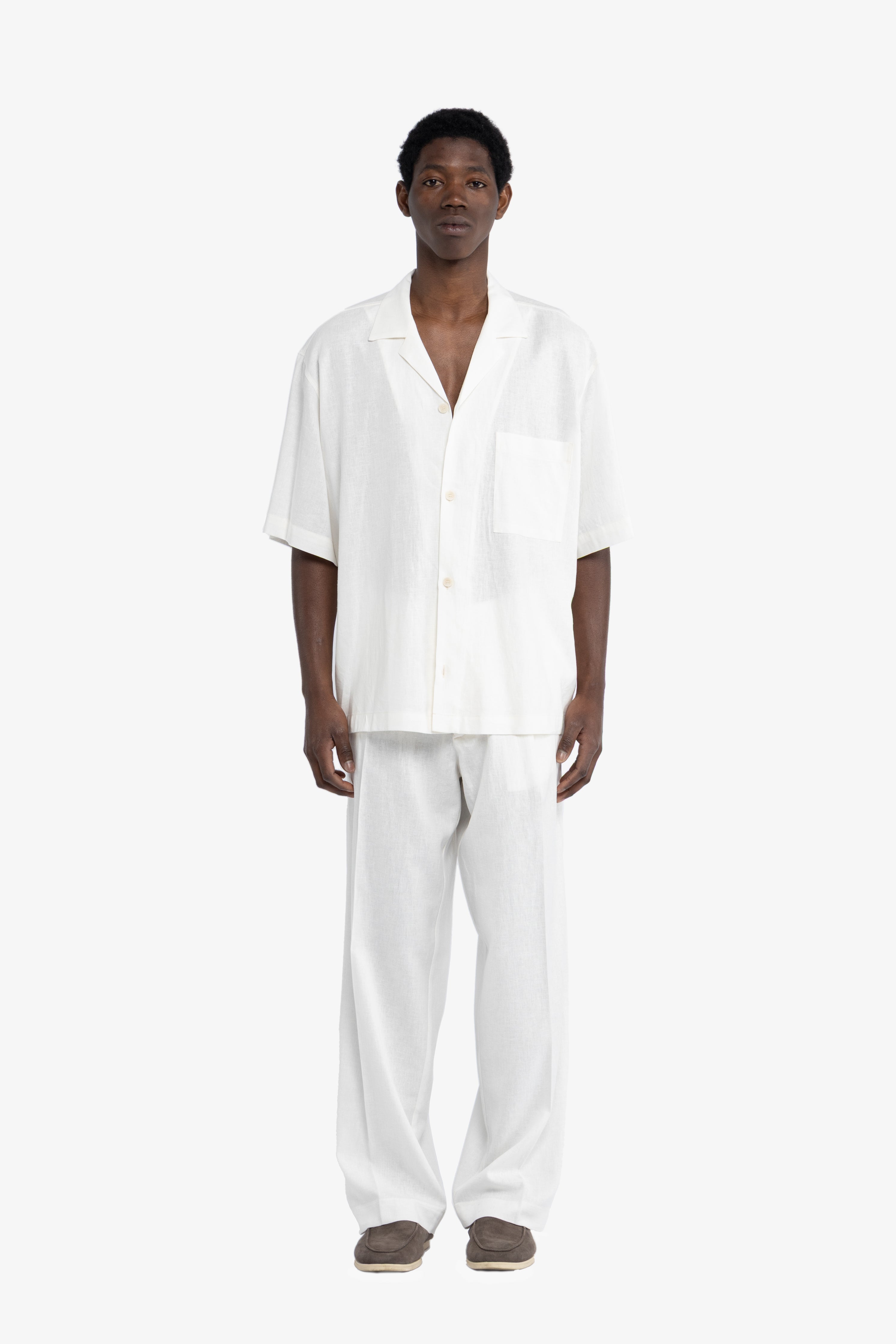 Pantalone gamba ampia in lino - Bianco