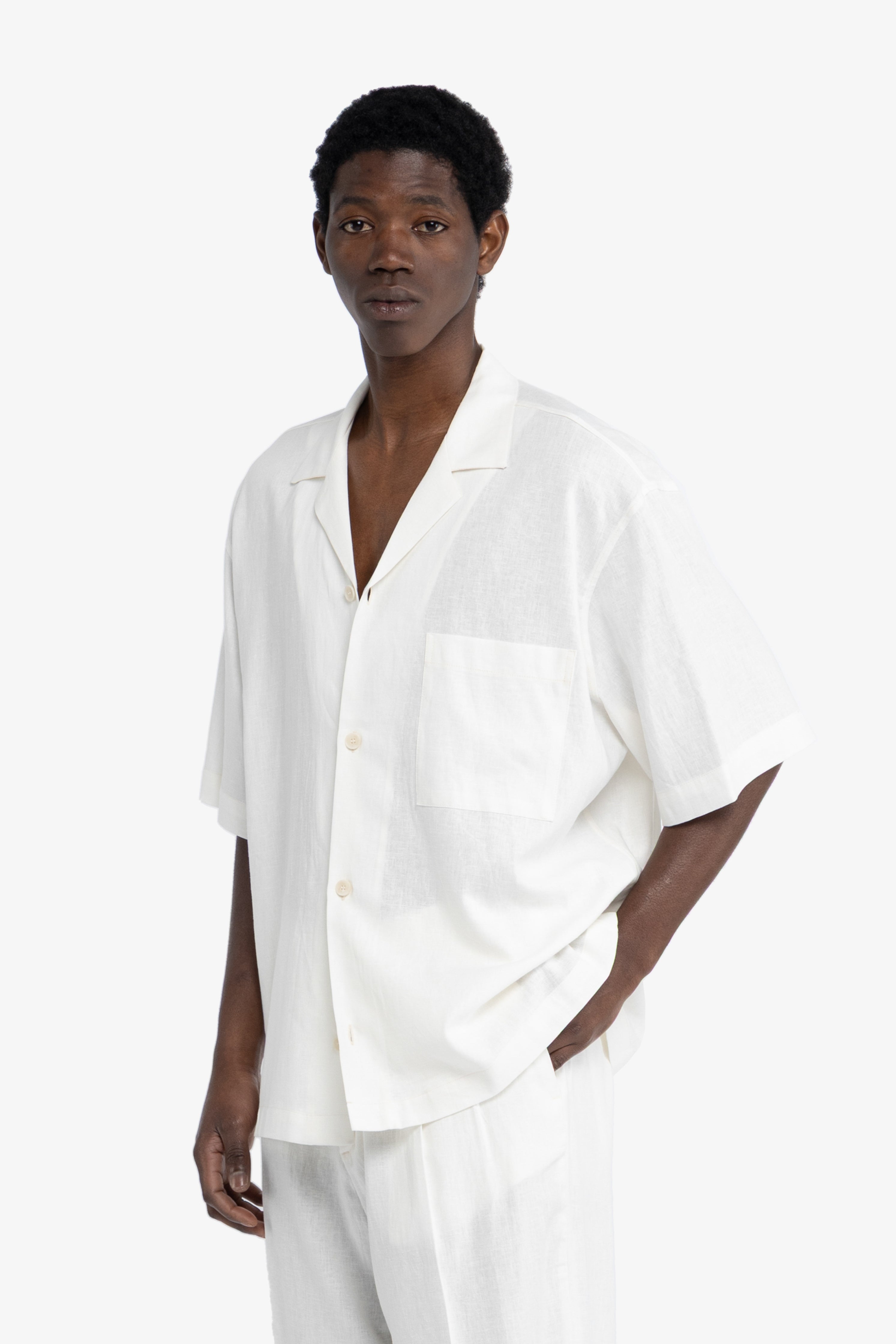 Camicia maniche corte in lino - Bianco