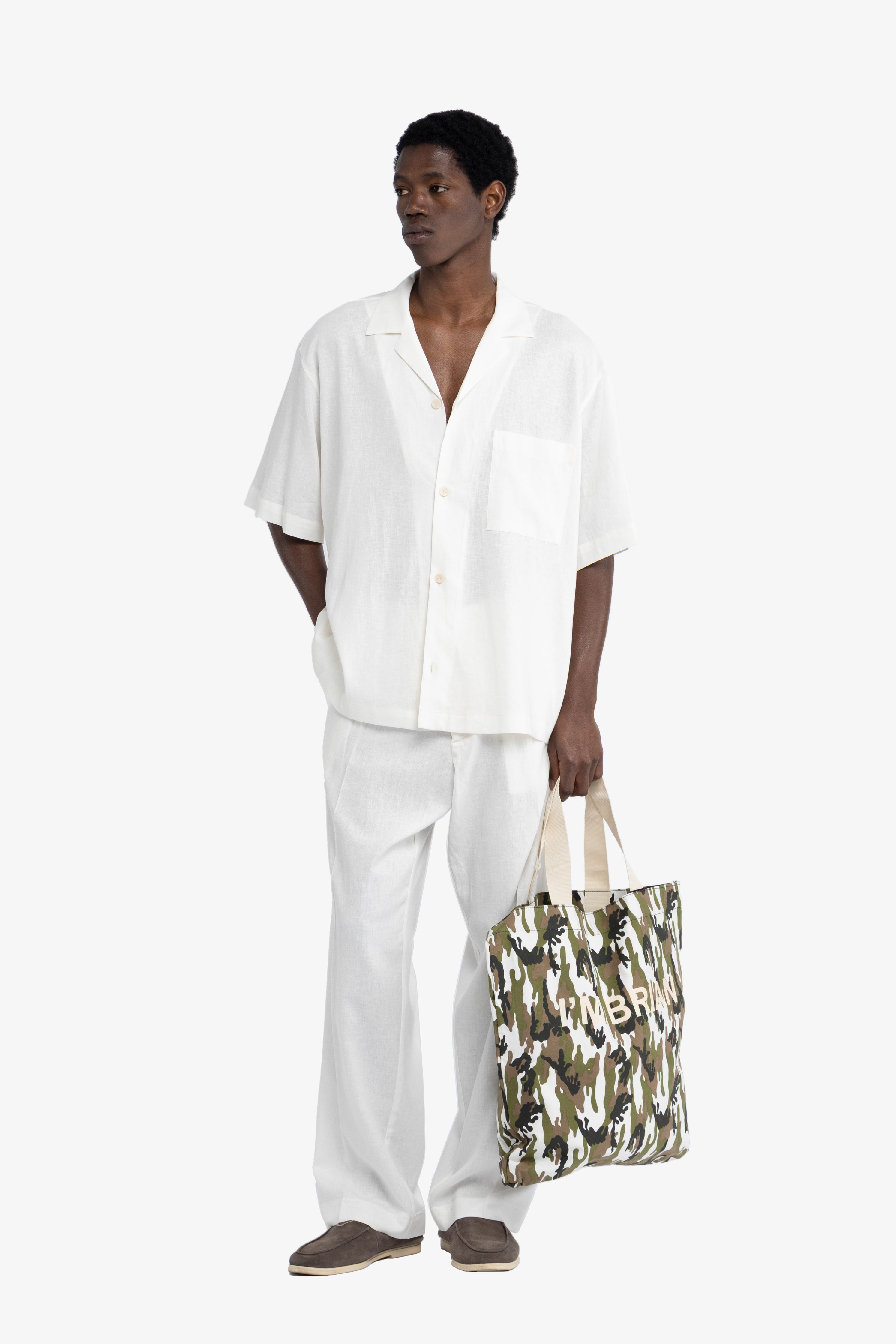 Camicia maniche corte in lino - Bianco