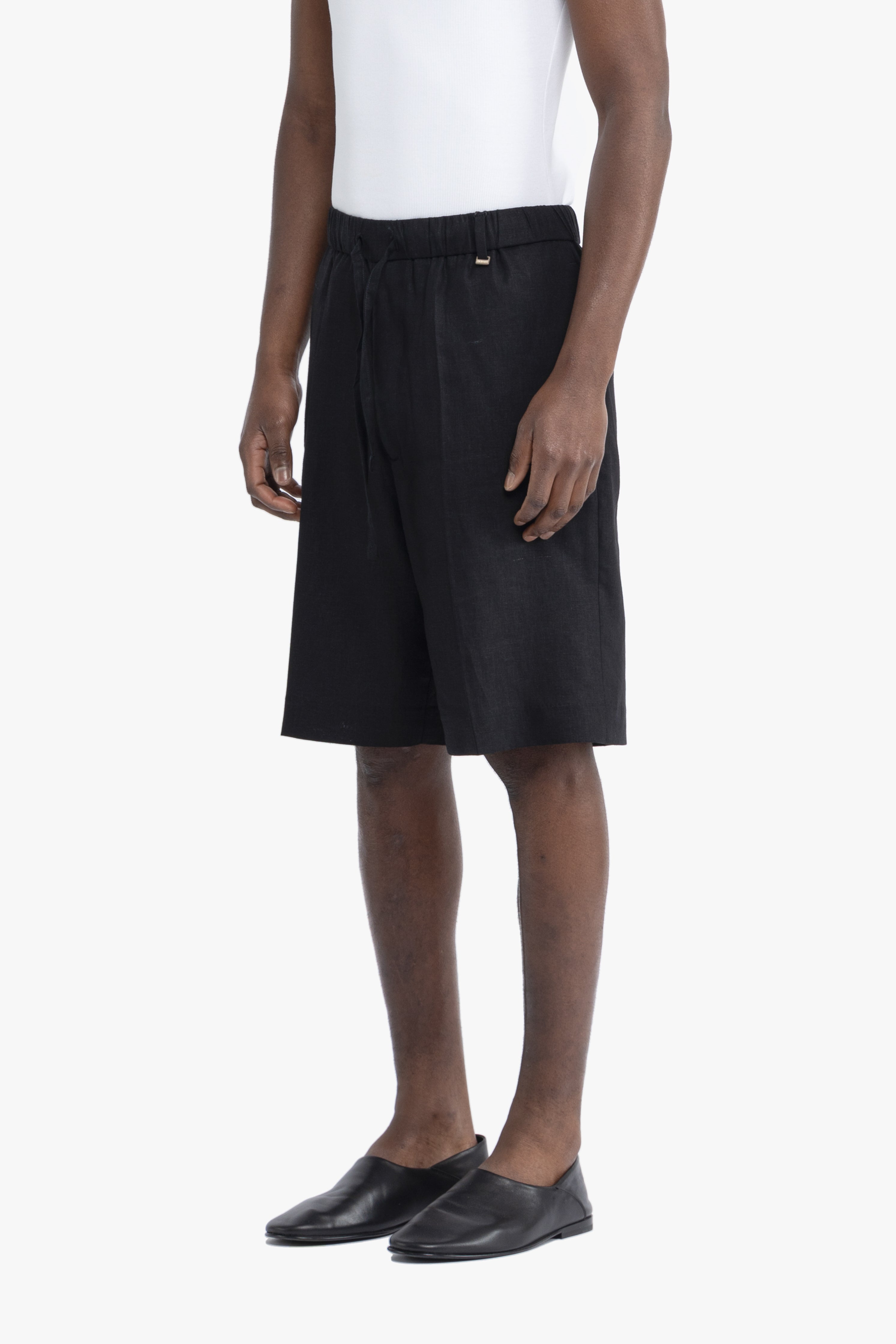Bermuda con coulisse in lino - Nero
