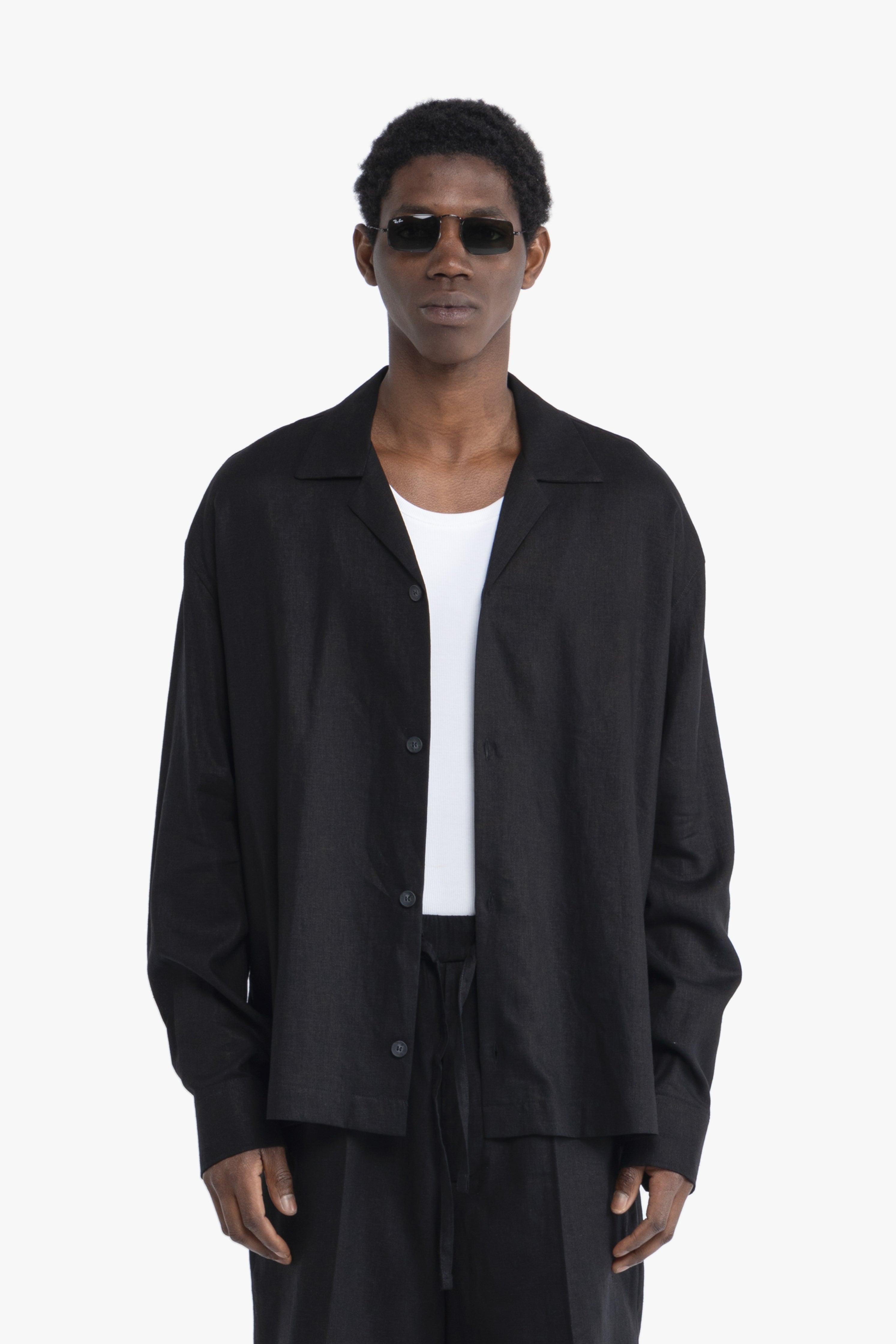 Camicia maniche lunghe in lino - Nero