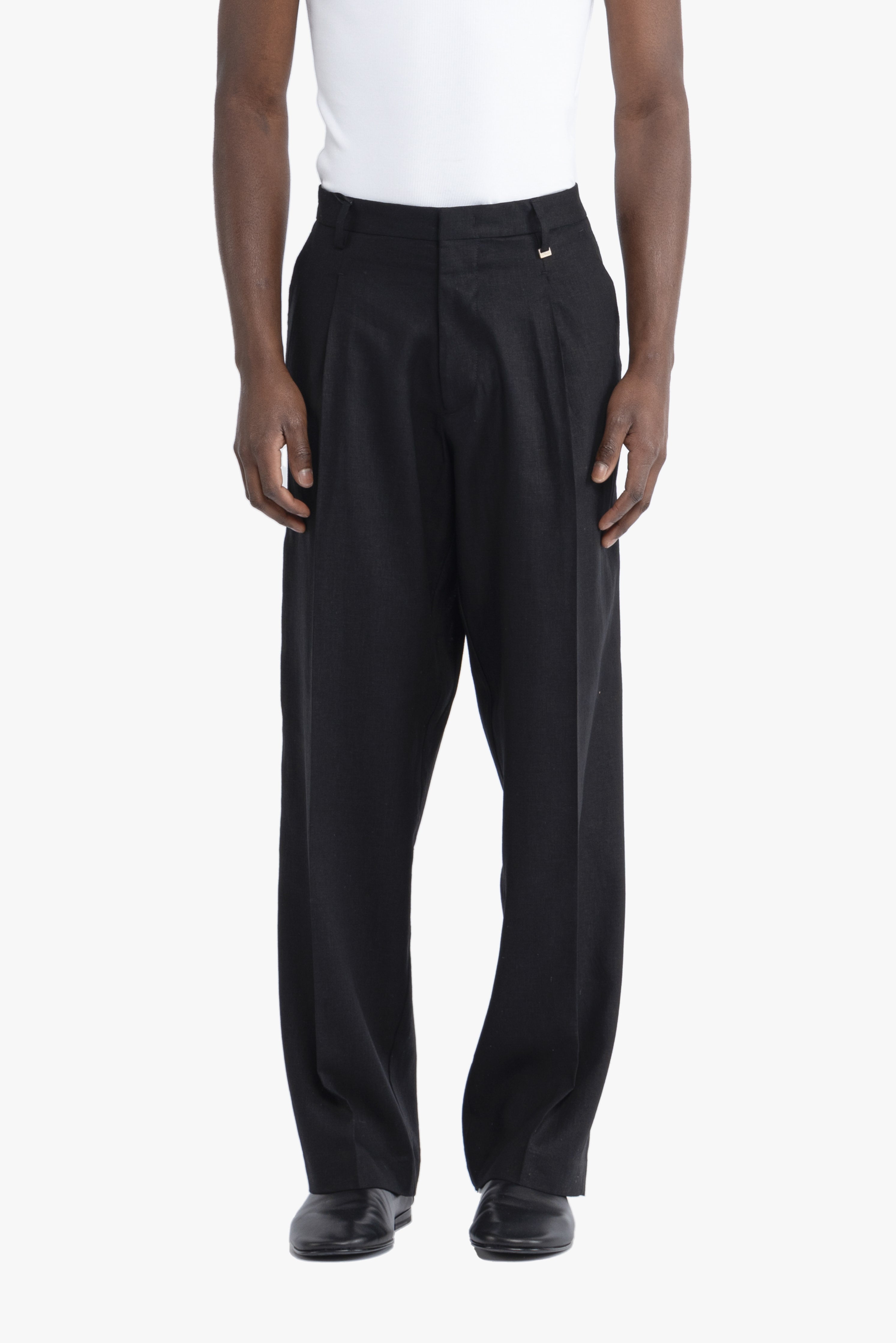 Pantalone gamba ampia in lino - Nero