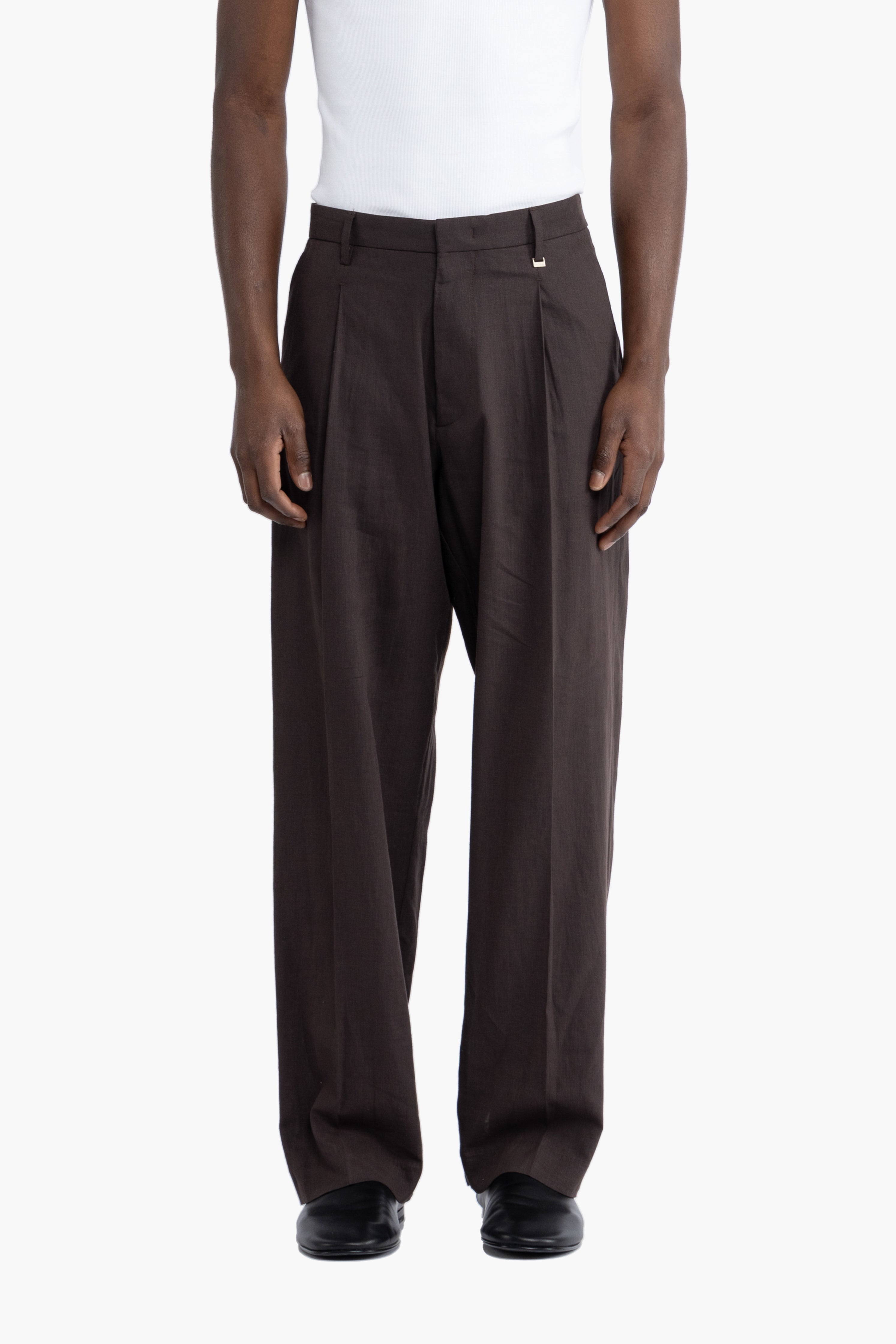 Pantalone gamba ampia in lino - Moro